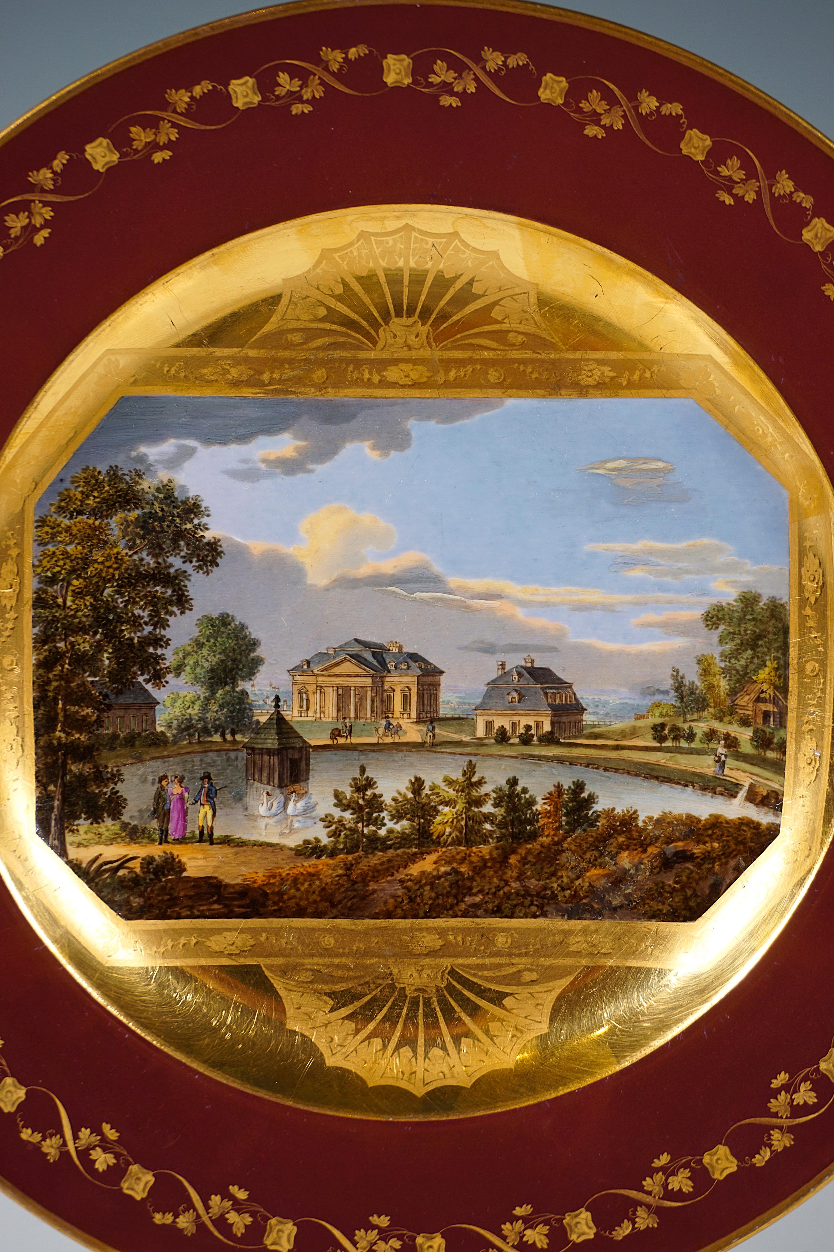 Austrian Viennese Imperial Porcelain Picture Plate Plate Château Predigtstuhl Vienna 1813