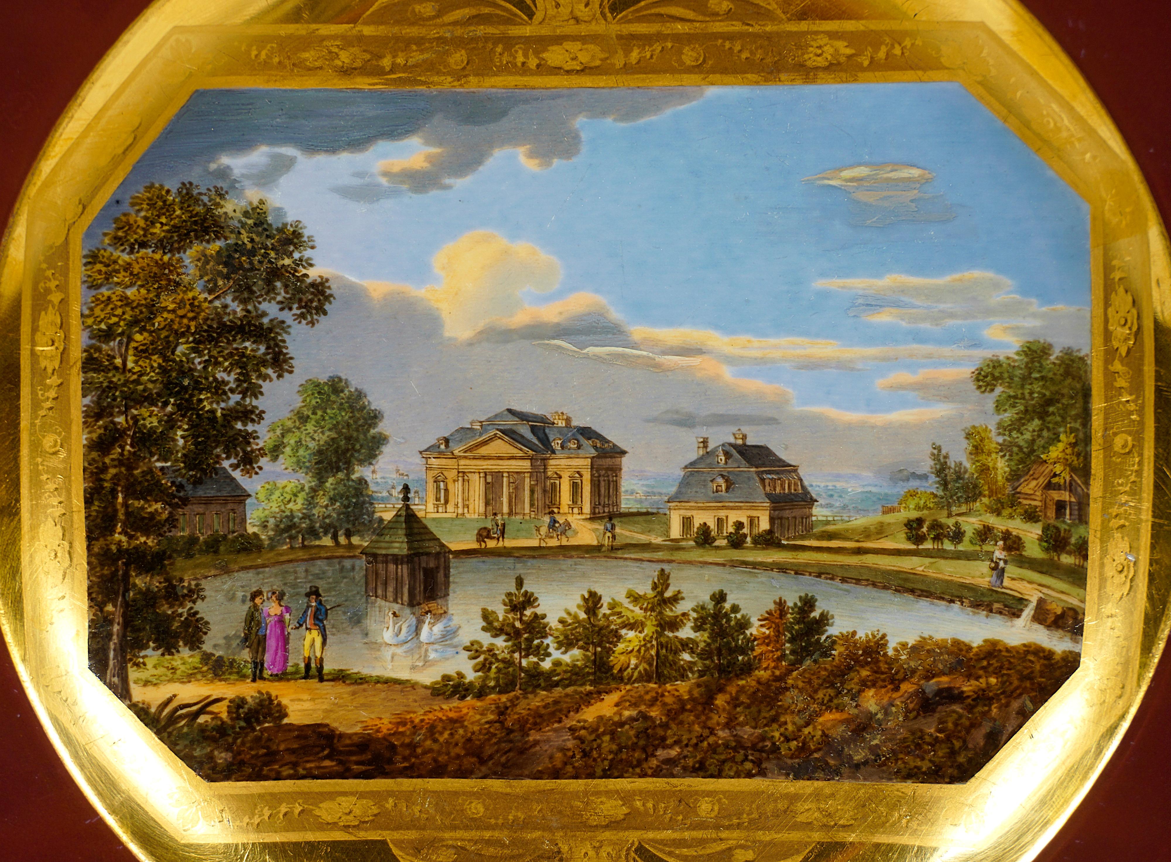 Hand-Crafted Viennese Imperial Porcelain Picture Plate Plate Château Predigtstuhl Vienna 1813