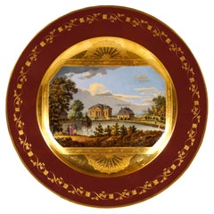 Antique Viennese Imperial Porcelain Picture Plate Plate Château Predigtstuhl Vienna 1813