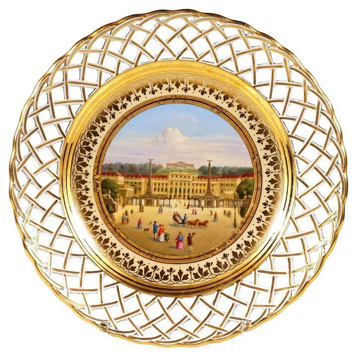 Viennese Imperial Porcelain Plate, 'K.k. Lustschloß Schönbrunn Á Vienne', 1818
