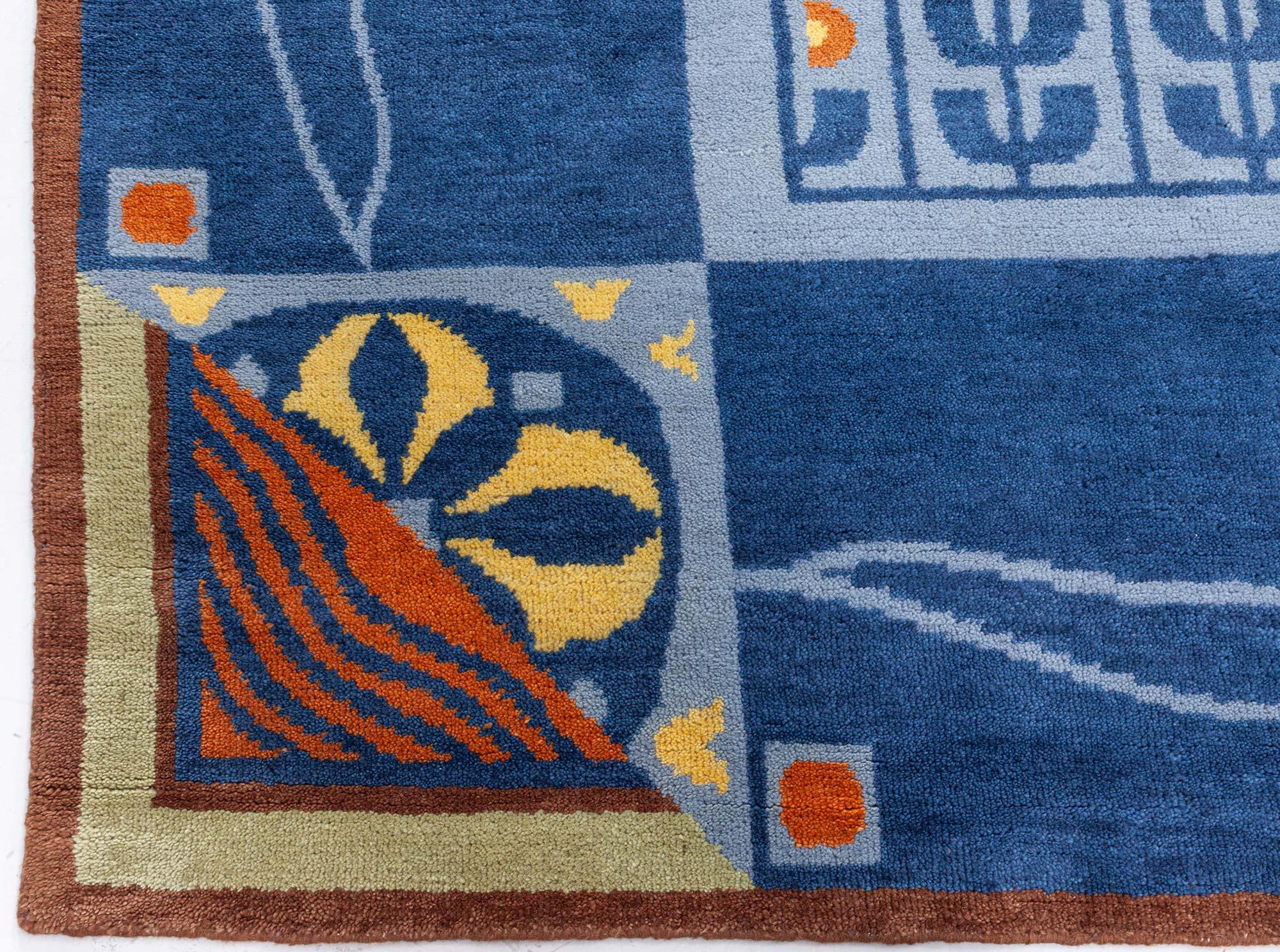 Art Deco Viennese Inspired Blue Hand-Knotted Wool Rug by Doris Leslie Blau For Sale