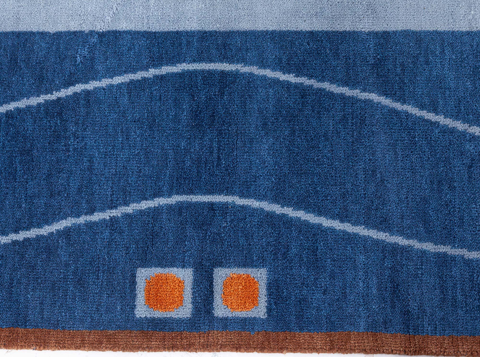 Contemporary Viennese Inspired Blue Hand-Knotted Wool Rug by Doris Leslie Blau For Sale