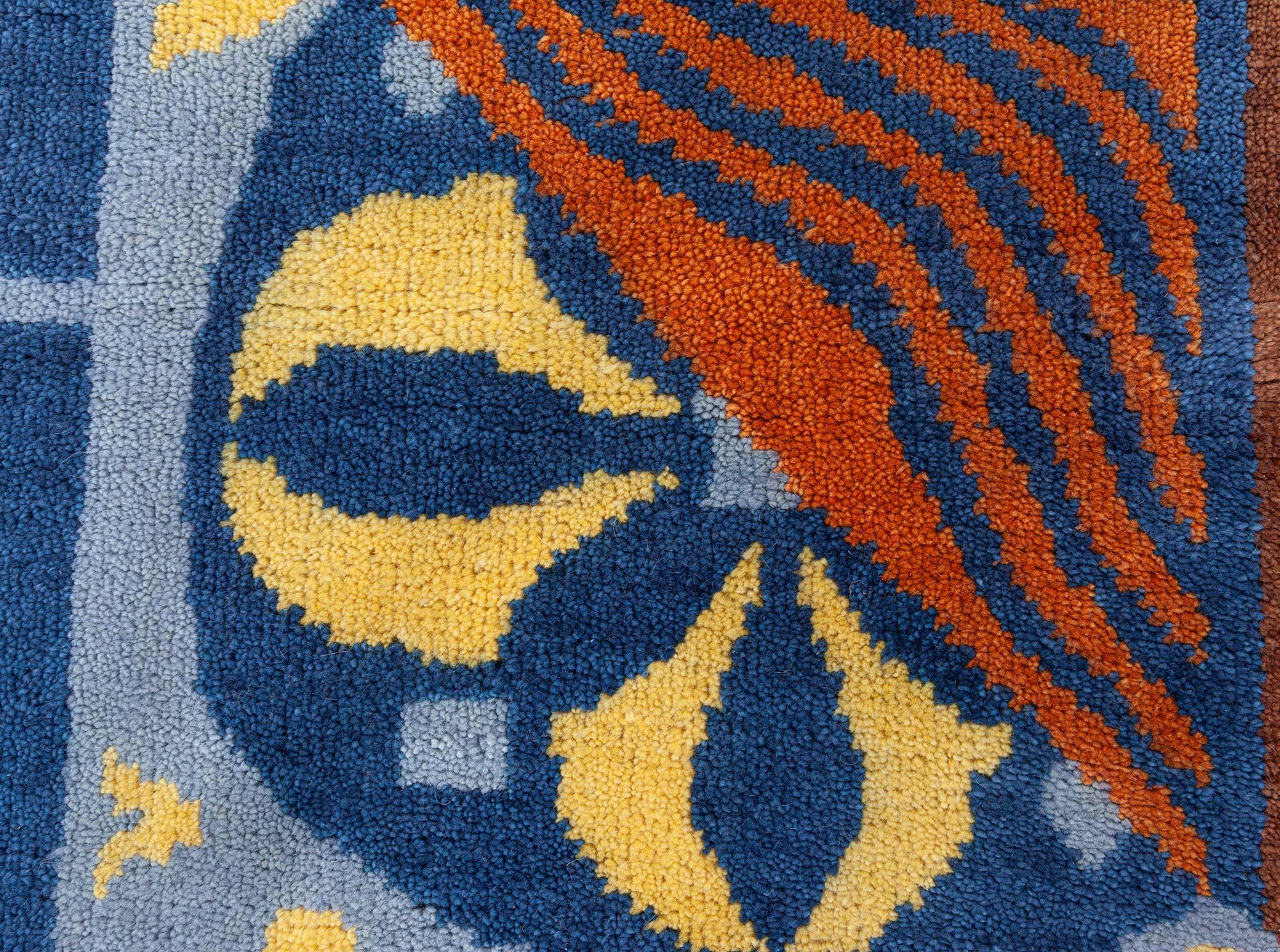 Viennese Inspired Blue Hand-Knotted Wool Rug by Doris Leslie Blau For Sale 1