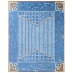 Tappeto di ispirazione viennese in lana annodata a mano blu di Doris Leslie Blau