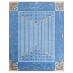 Tappeto di ispirazione viennese in lana annodata a mano blu di Doris Leslie Blau