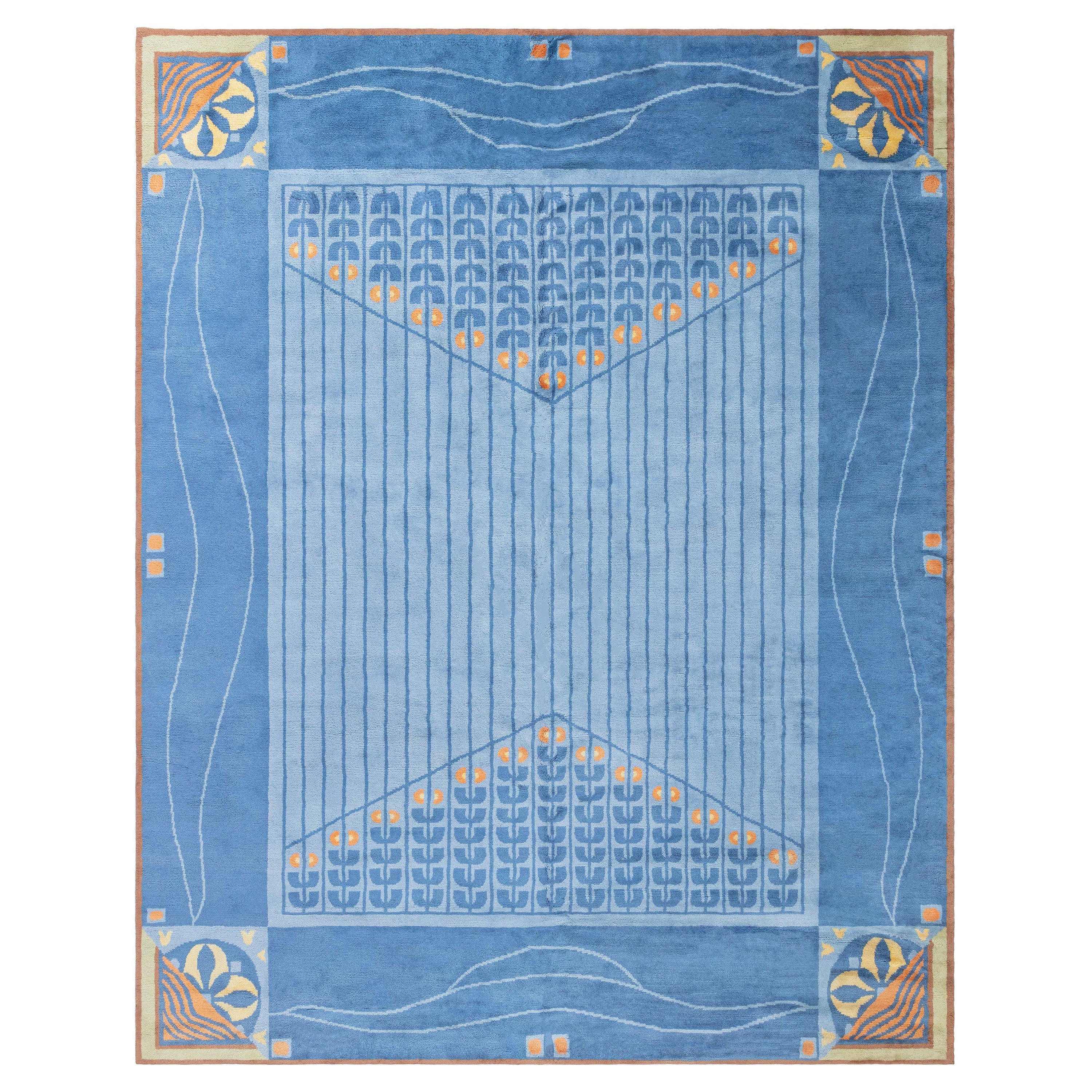 Viennese Inspired Blue Hand-Knotted Wool Rug by Doris Leslie Blau