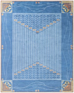 Viennese Inspired Blue Hand-Knotted Wool Rug by Doris Leslie Blau