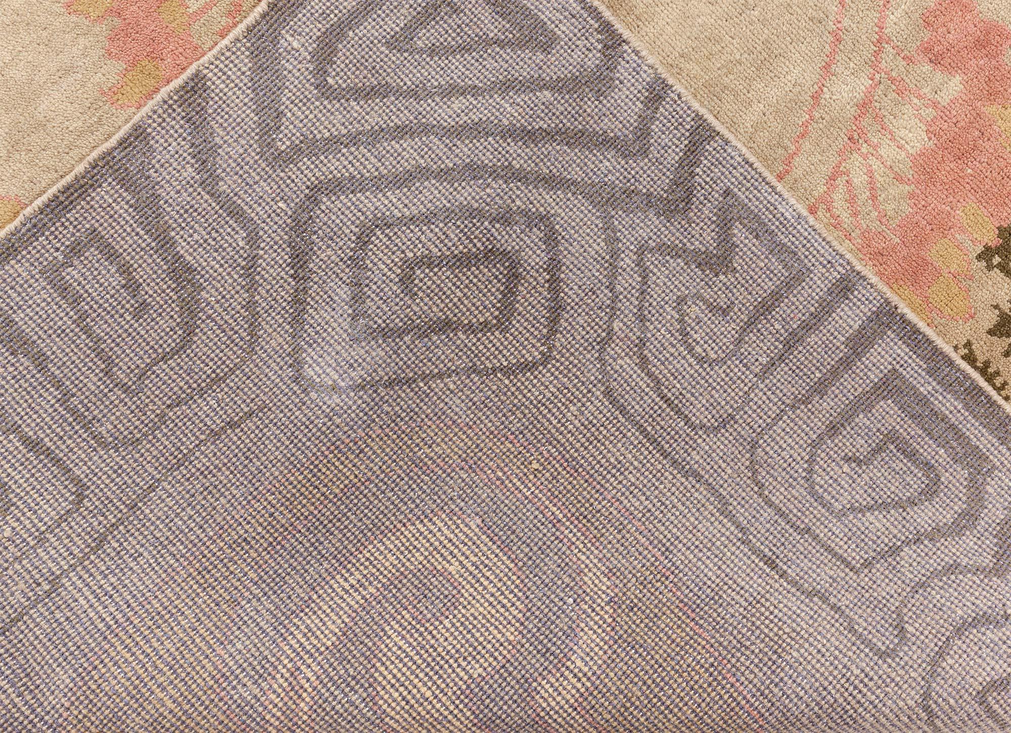 Viennese Inspired Green Pink Hand-Knotted Wool Rug by Doris Leslie Blau 4