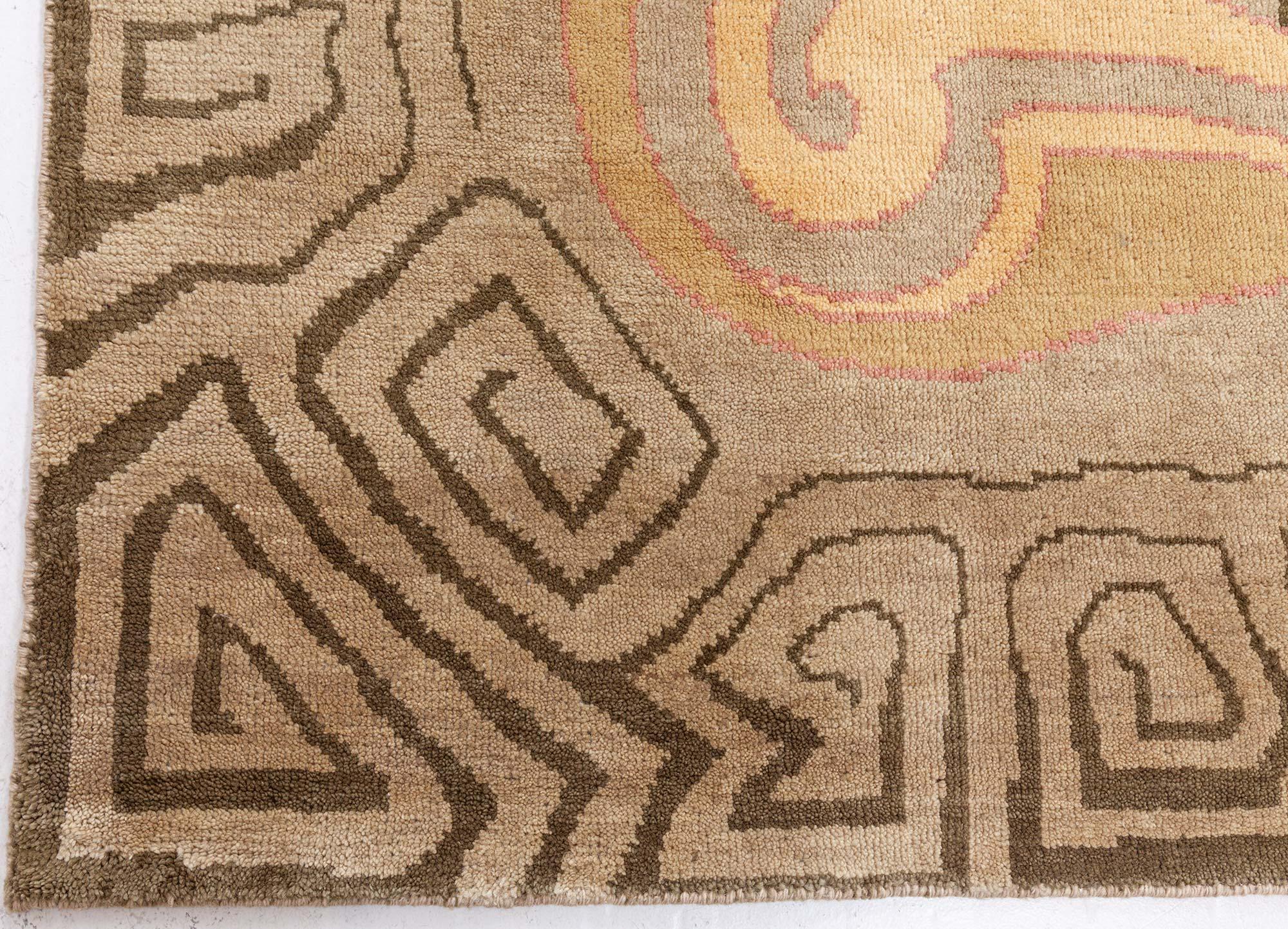 Art Deco Viennese Inspired Green Pink Hand-Knotted Wool Rug by Doris Leslie Blau