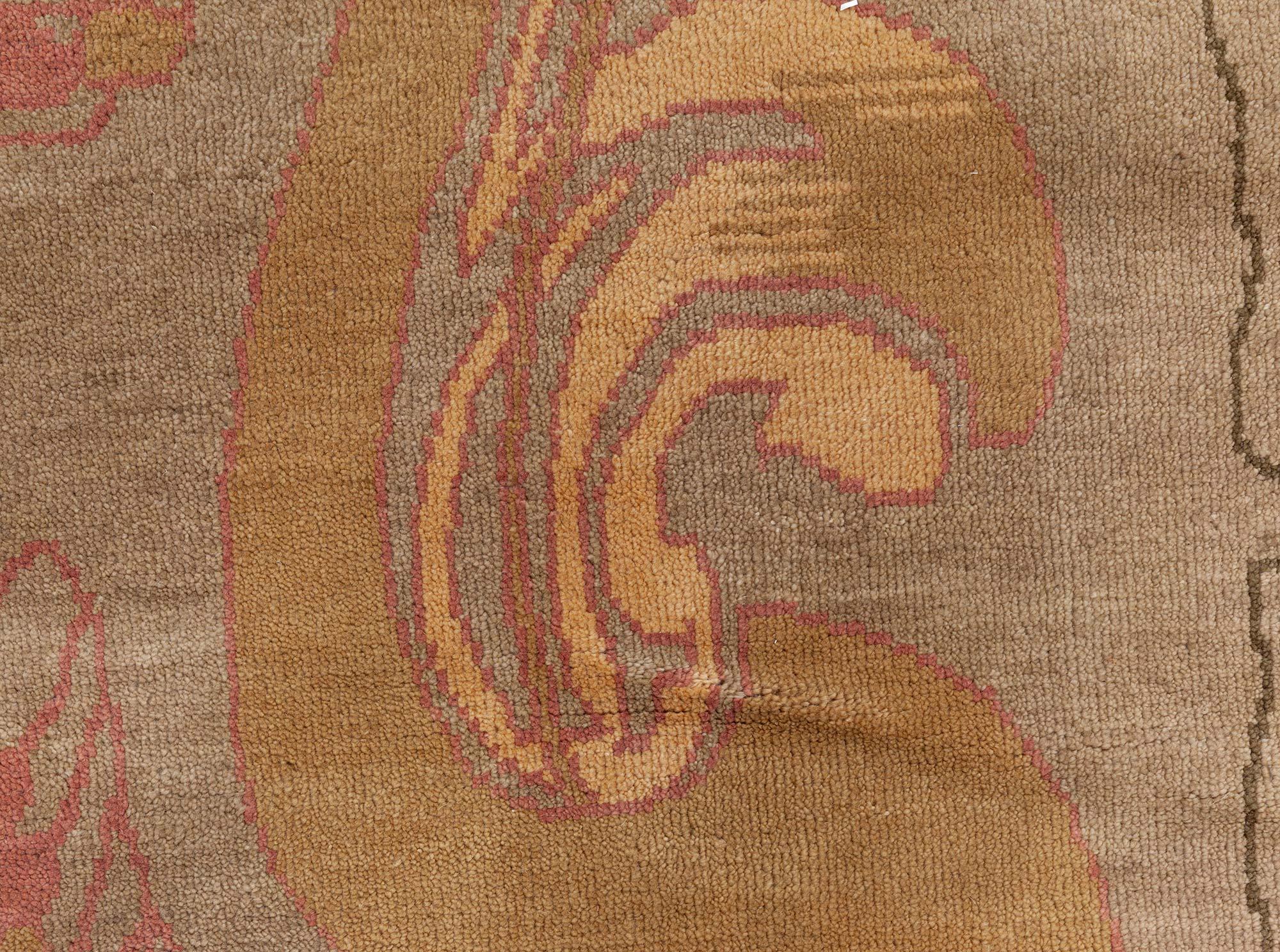 European Viennese Inspired Green Pink Hand-Knotted Wool Rug by Doris Leslie Blau