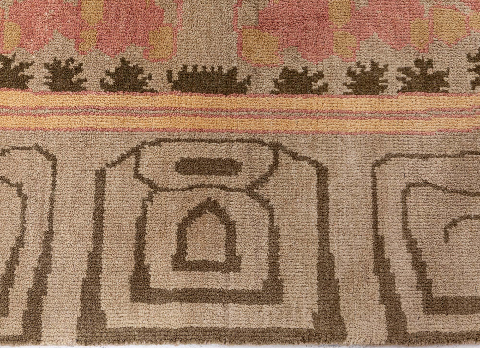 Contemporary Viennese Inspired Green Pink Hand-Knotted Wool Rug by Doris Leslie Blau