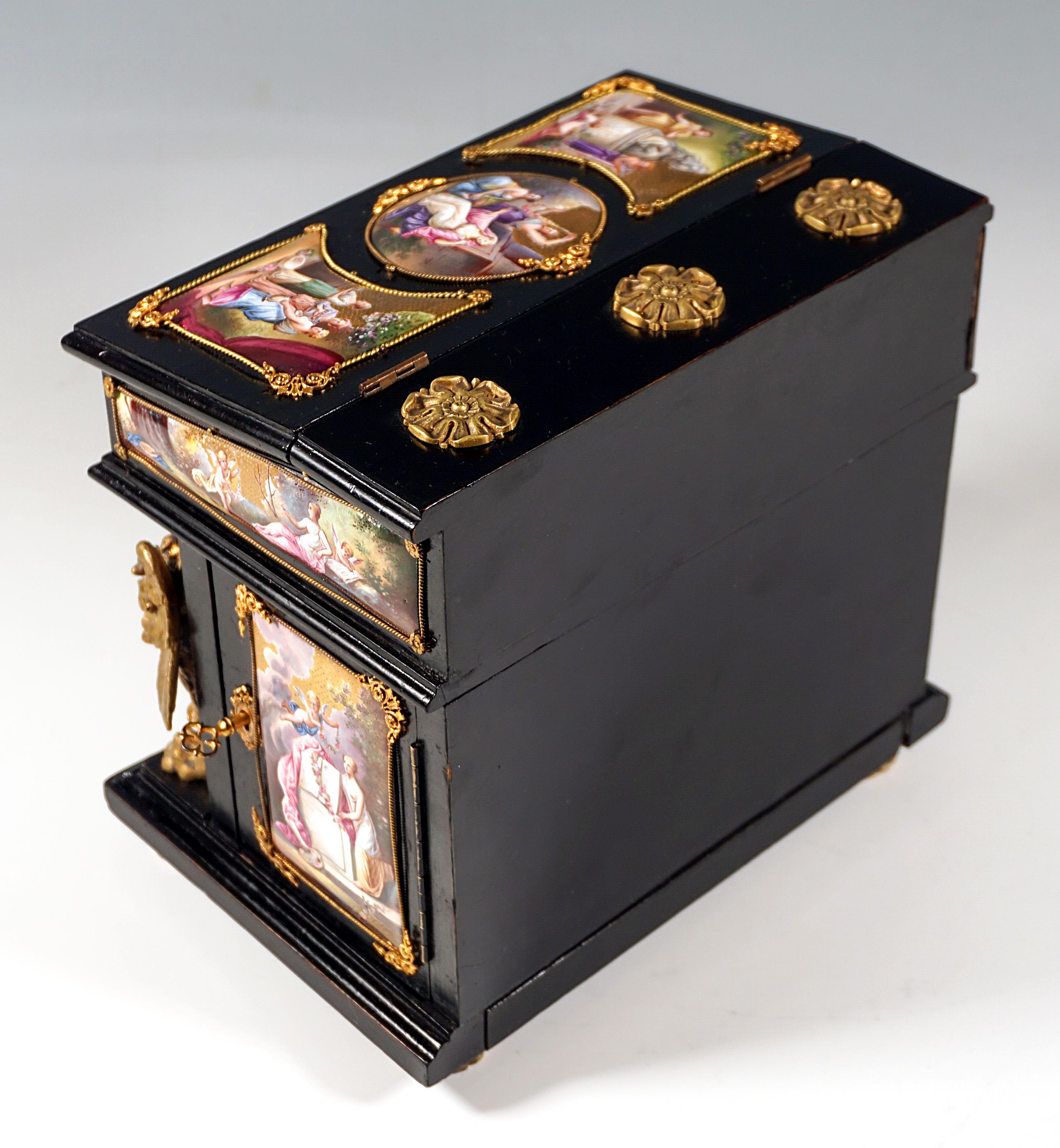 Viennese Jewel Case with Enamel Paintings Austriabronze & Brass Fittings ca 1880 6