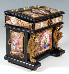 Portagioie viennese con dipinti a smalto Austriabronzo e accessori in ottone del 1880 ca.