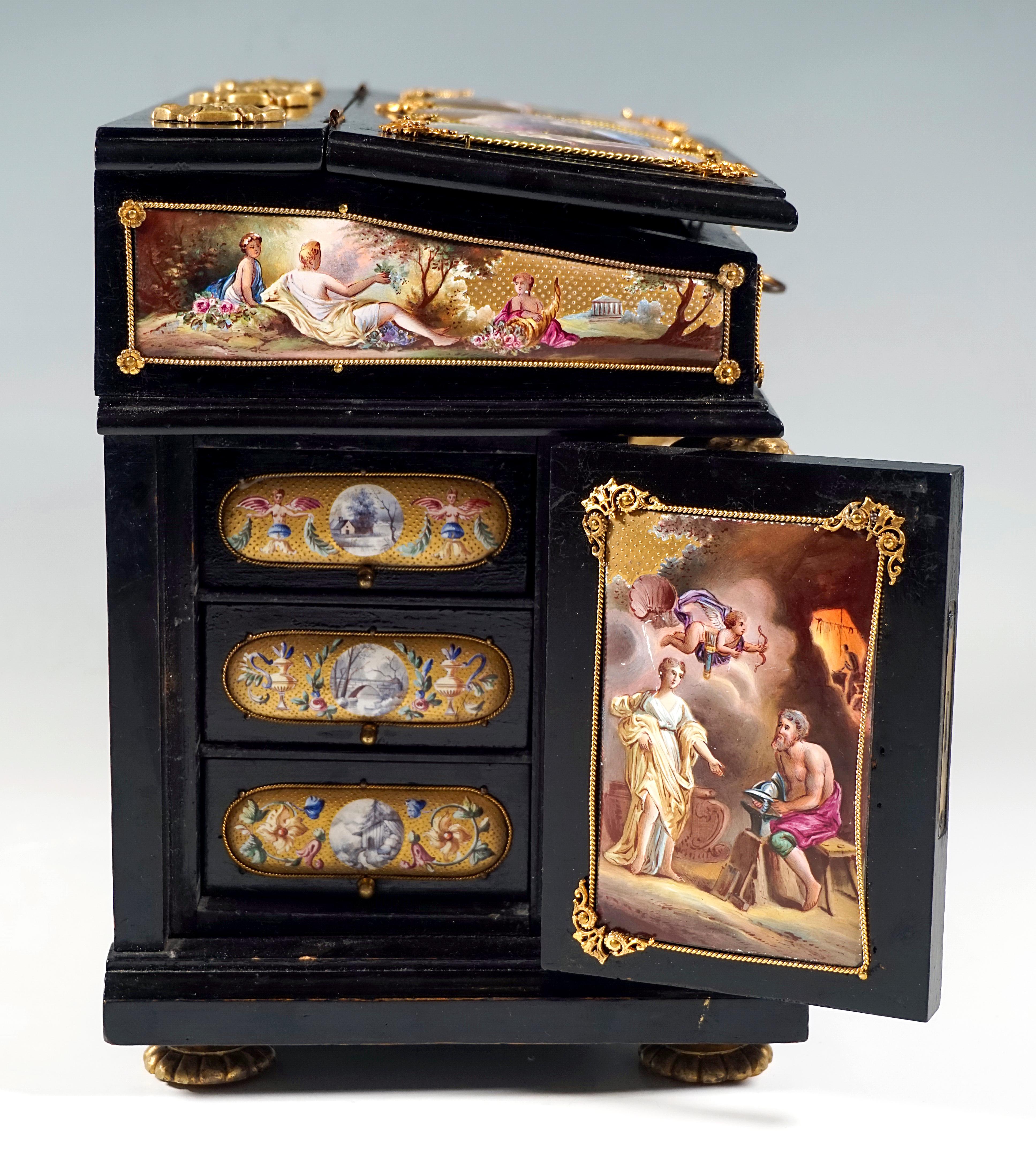 Other Viennese Jewel Case with Enamel Paintings Austriabronze & Brass Fittings ca 1880