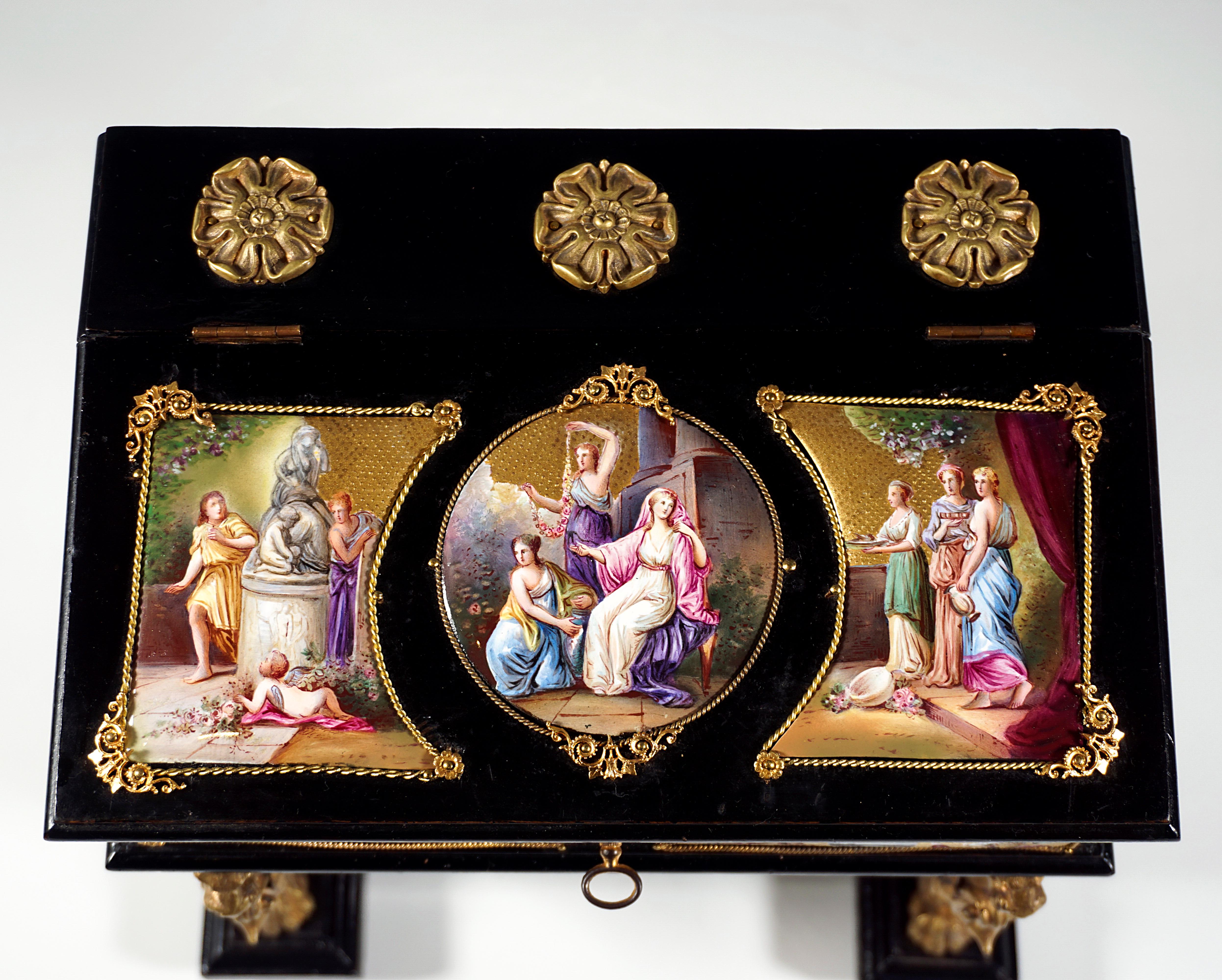 Viennese Jewel Case with Enamel Paintings Austriabronze & Brass Fittings ca 1880 2