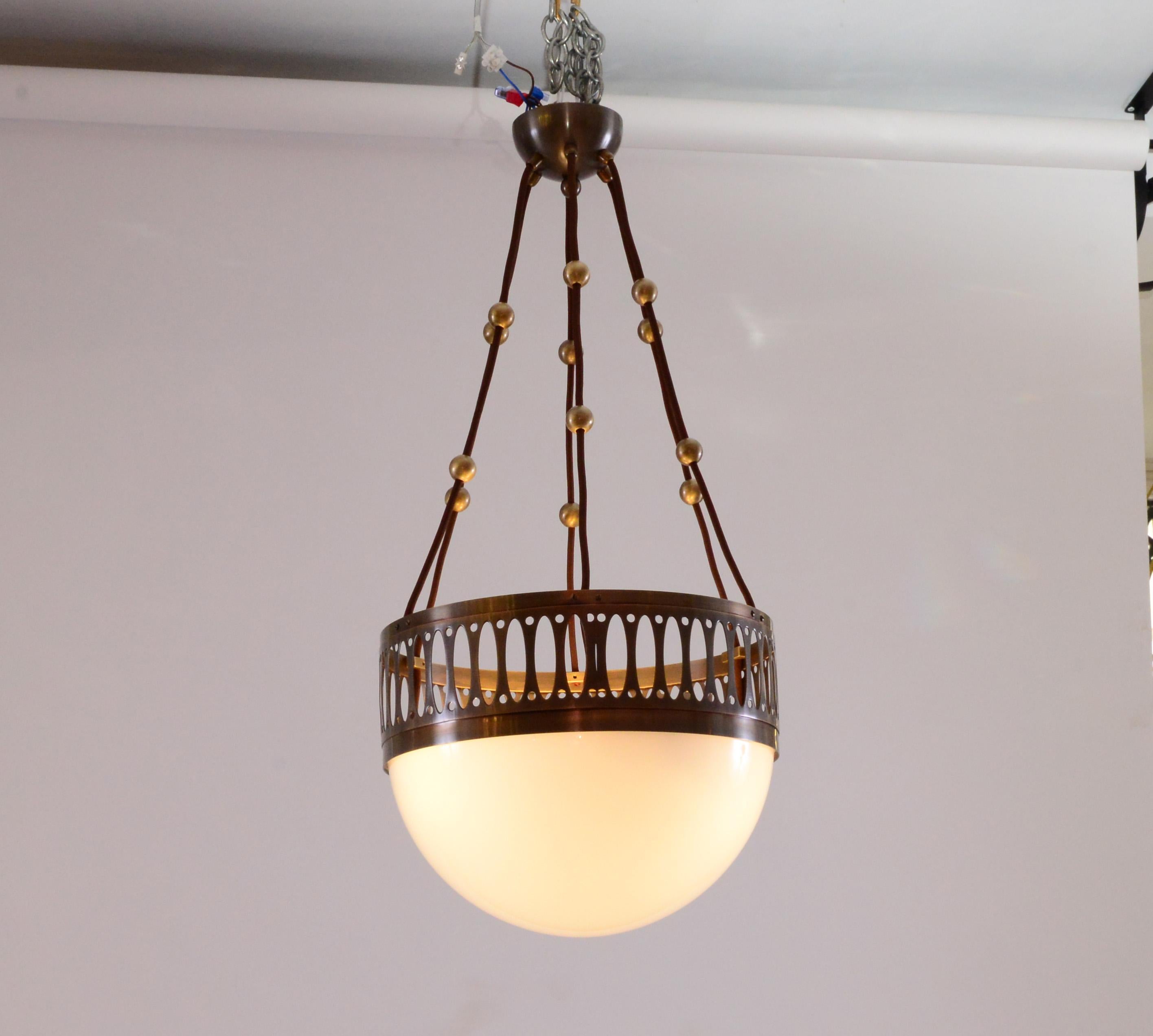 Hand-Crafted Viennese Jugendstil Chandelier Attributed Wiener Werkstaette Re-Edition For Sale