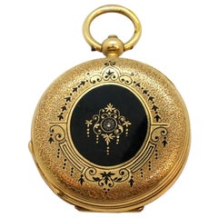 Antique Viennese Ladies 18 Karat Gold Enamel and Diamonds Pocket Watch, circa 1900