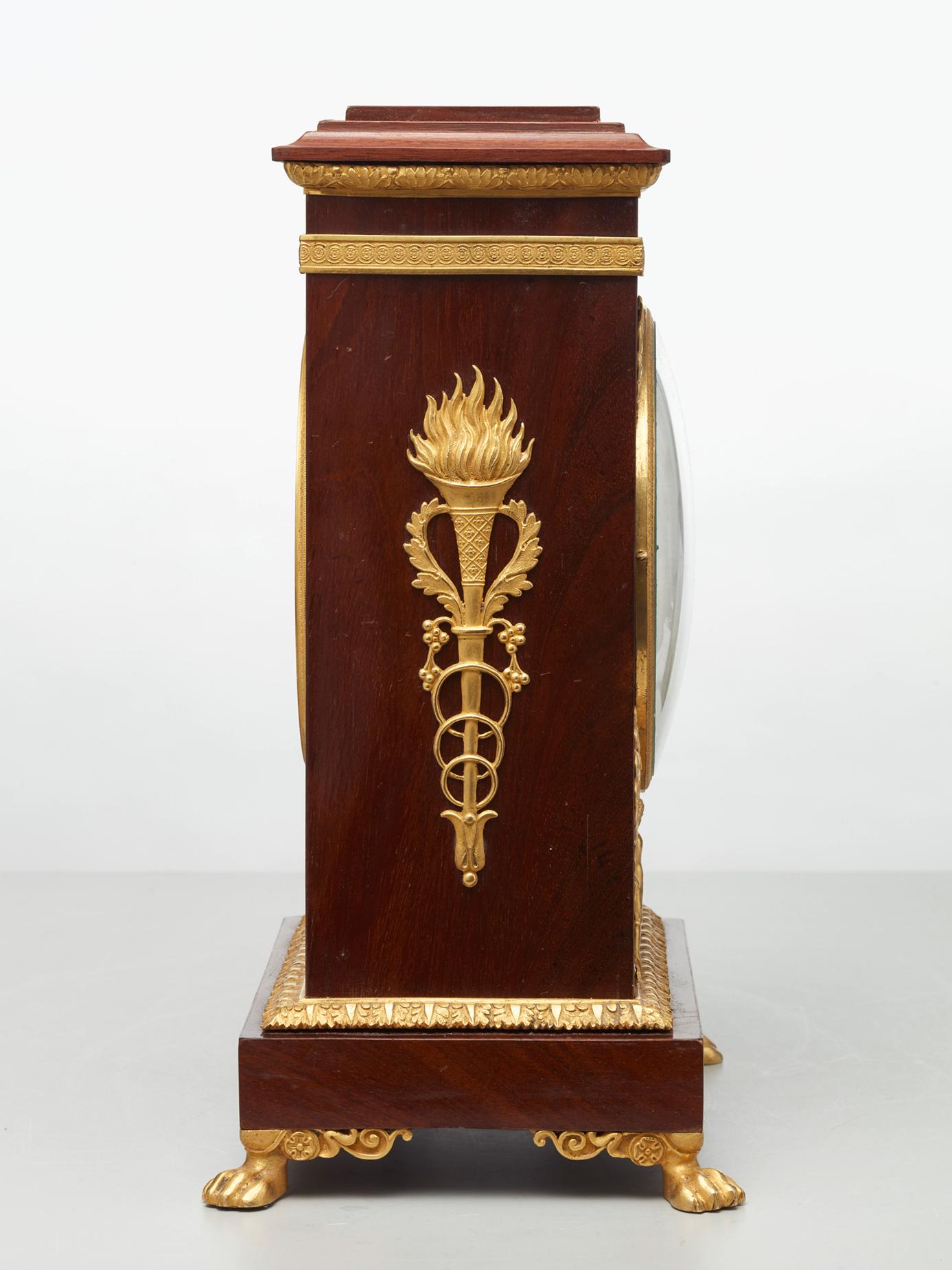 Austrian Viennese mahogany and gilt mantel clock by J Straub  For Sale