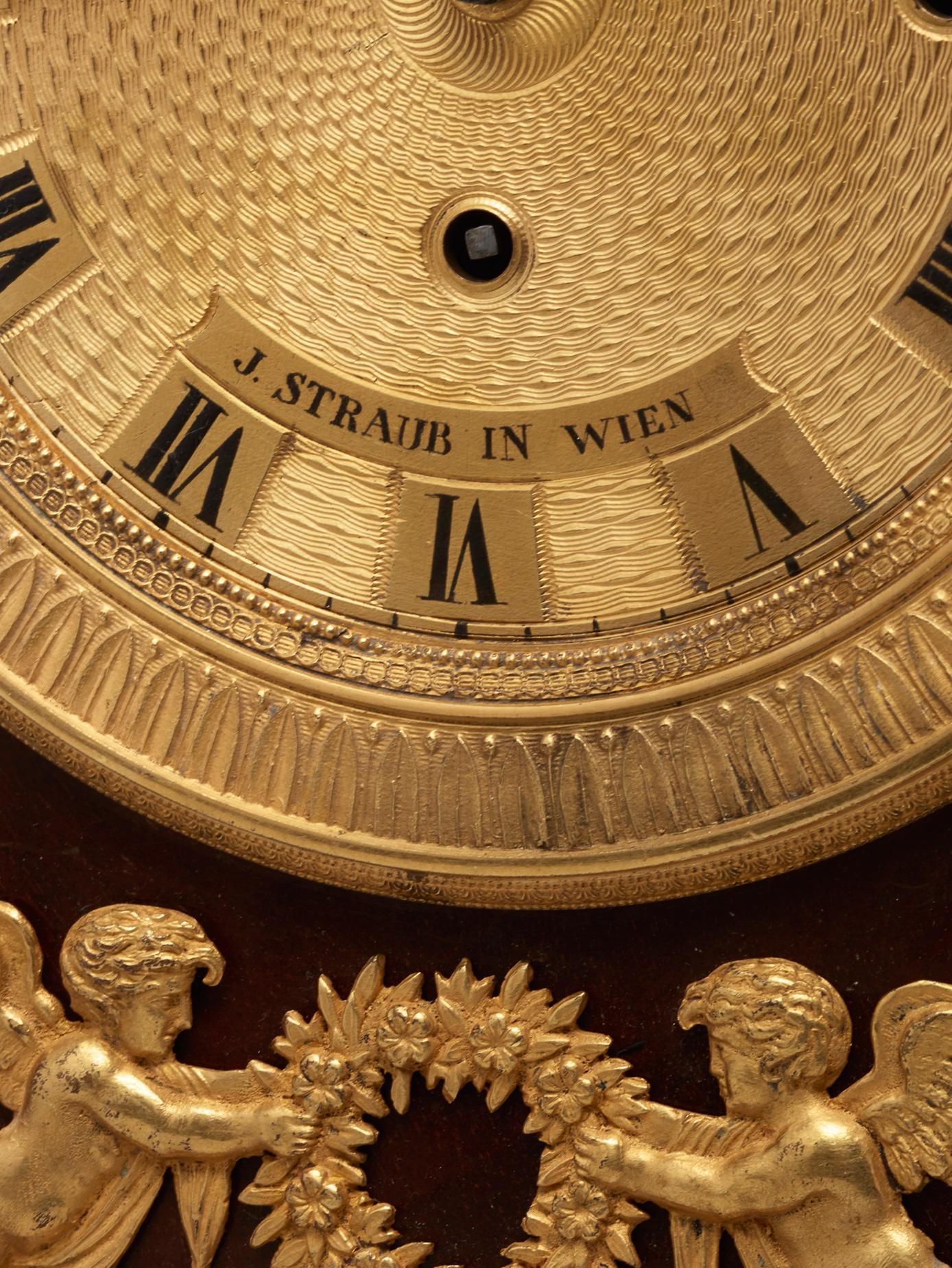 Gilt Viennese mahogany and gilt mantel clock by J Straub  For Sale