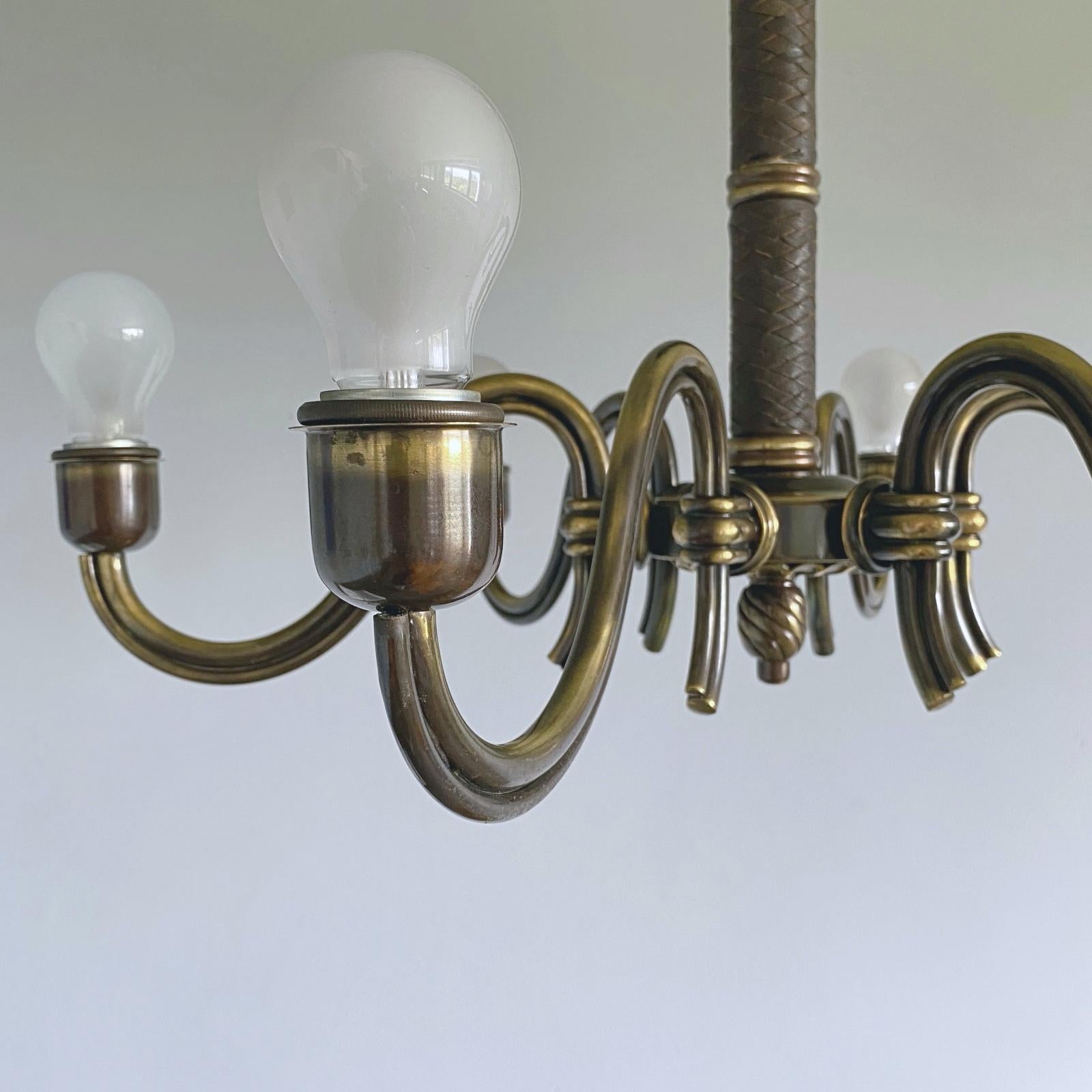 Austrian Hugo Gorge Six Light Brass Chandelier, Viennese Modern Age, 1930s, Austria For Sale