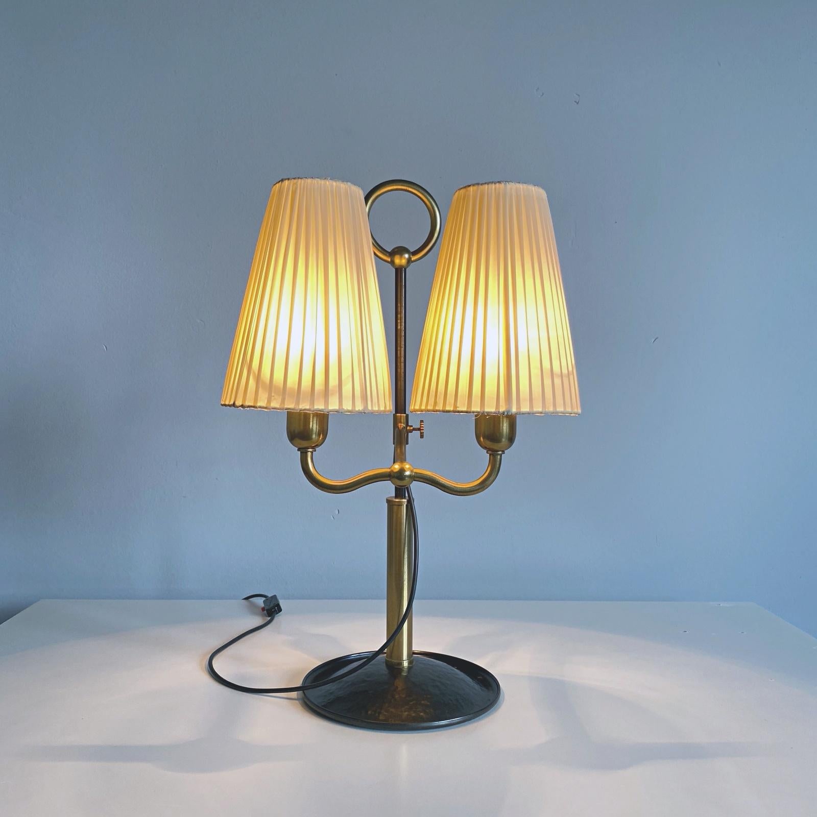 Forged Josef Frank Two Light Brass Table Lamp, Viennese Modern Age, Austria For Sale