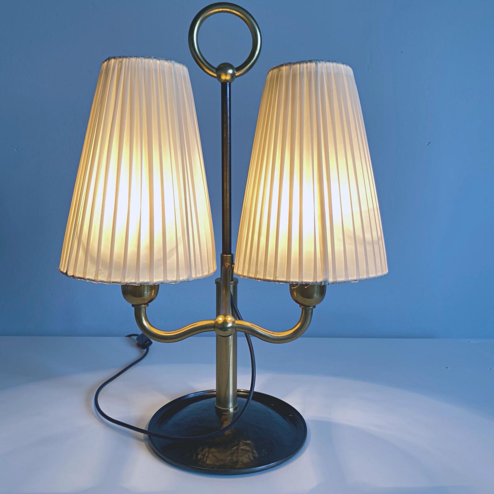 Early 20th Century Josef Frank Two Light Brass Table Lamp, Viennese Modern Age, Austria For Sale