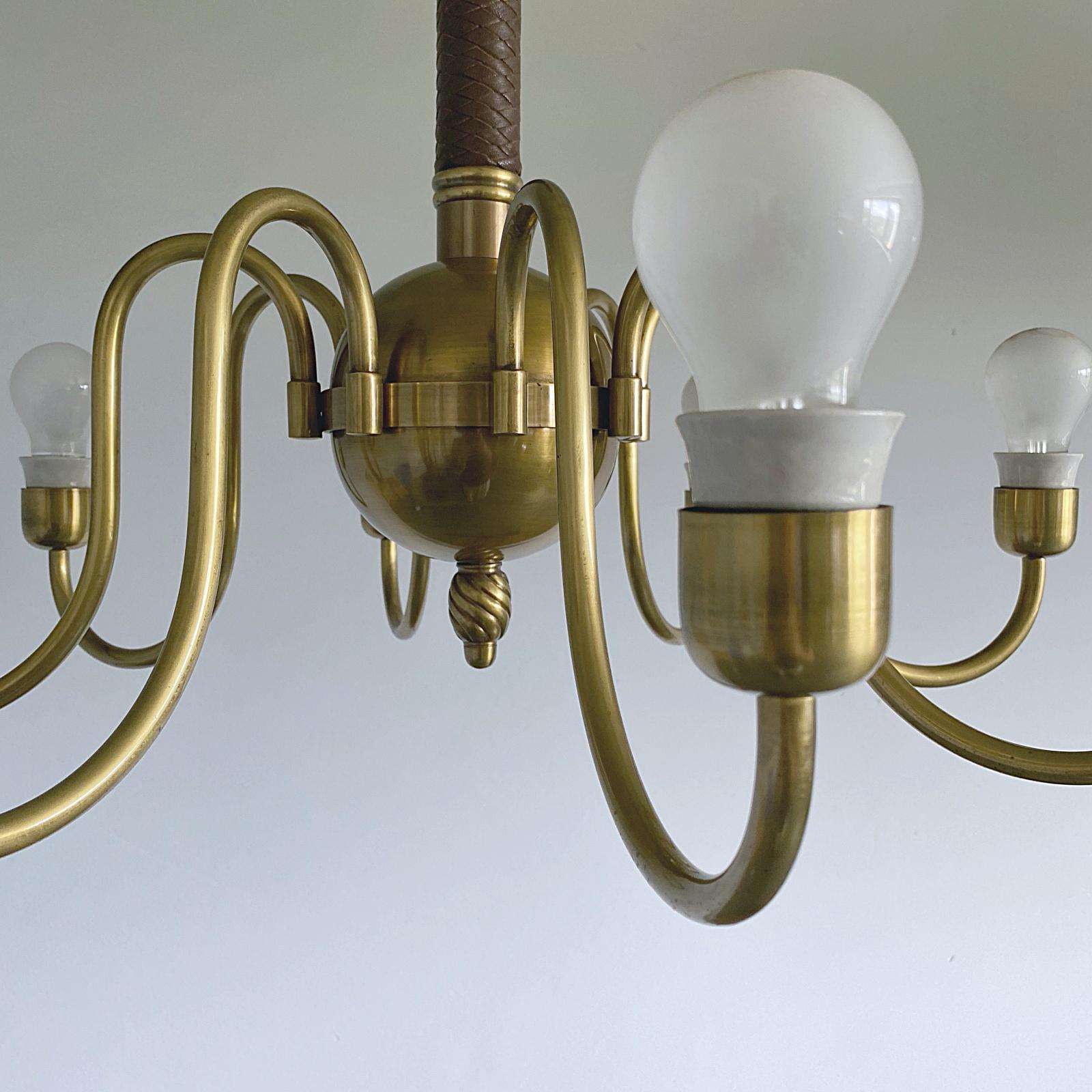 Hugo Gorge Eight-Light Brass Chandelier, Viennese Modern Age, 1930s, Austria 3