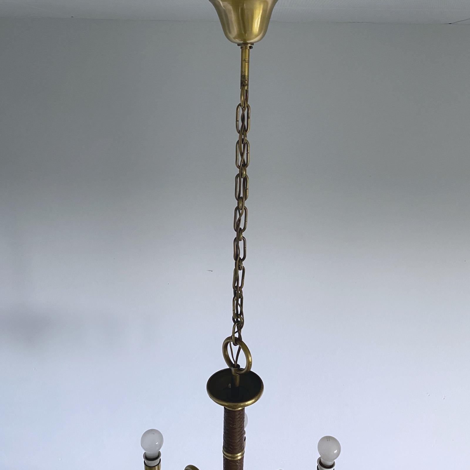 Hugo Gorge Eight-Light Brass Chandelier, Viennese Modern Age, 1930s, Austria 4