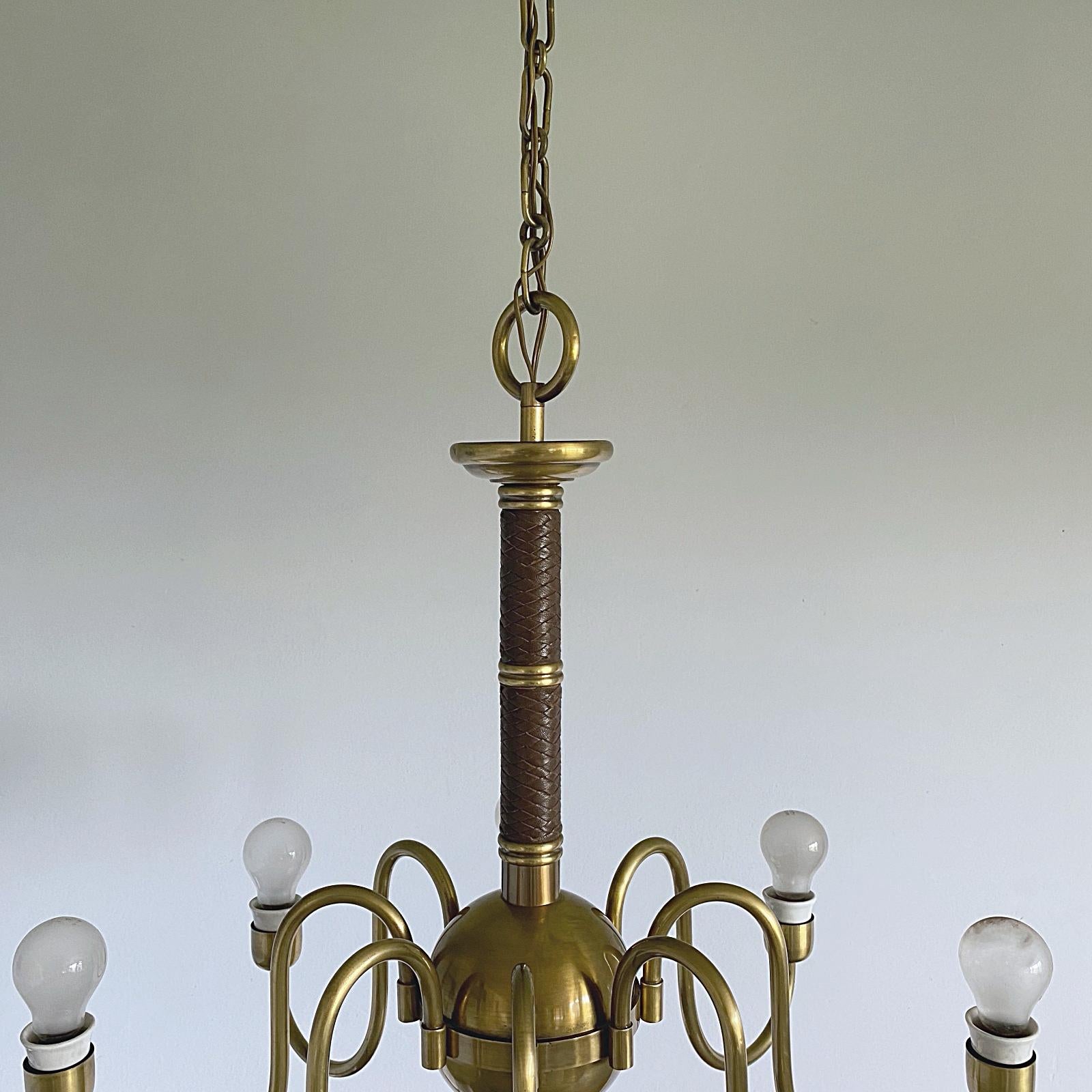 Mid-20th Century Hugo Gorge Eight-Light Brass Chandelier, Viennese Modern Age, 1930s, Austria