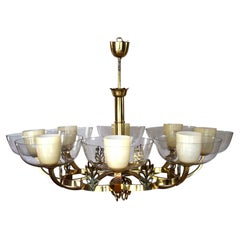 Viennese Modernism: Large Art Deco chandelier in the style of Hugo Gorge