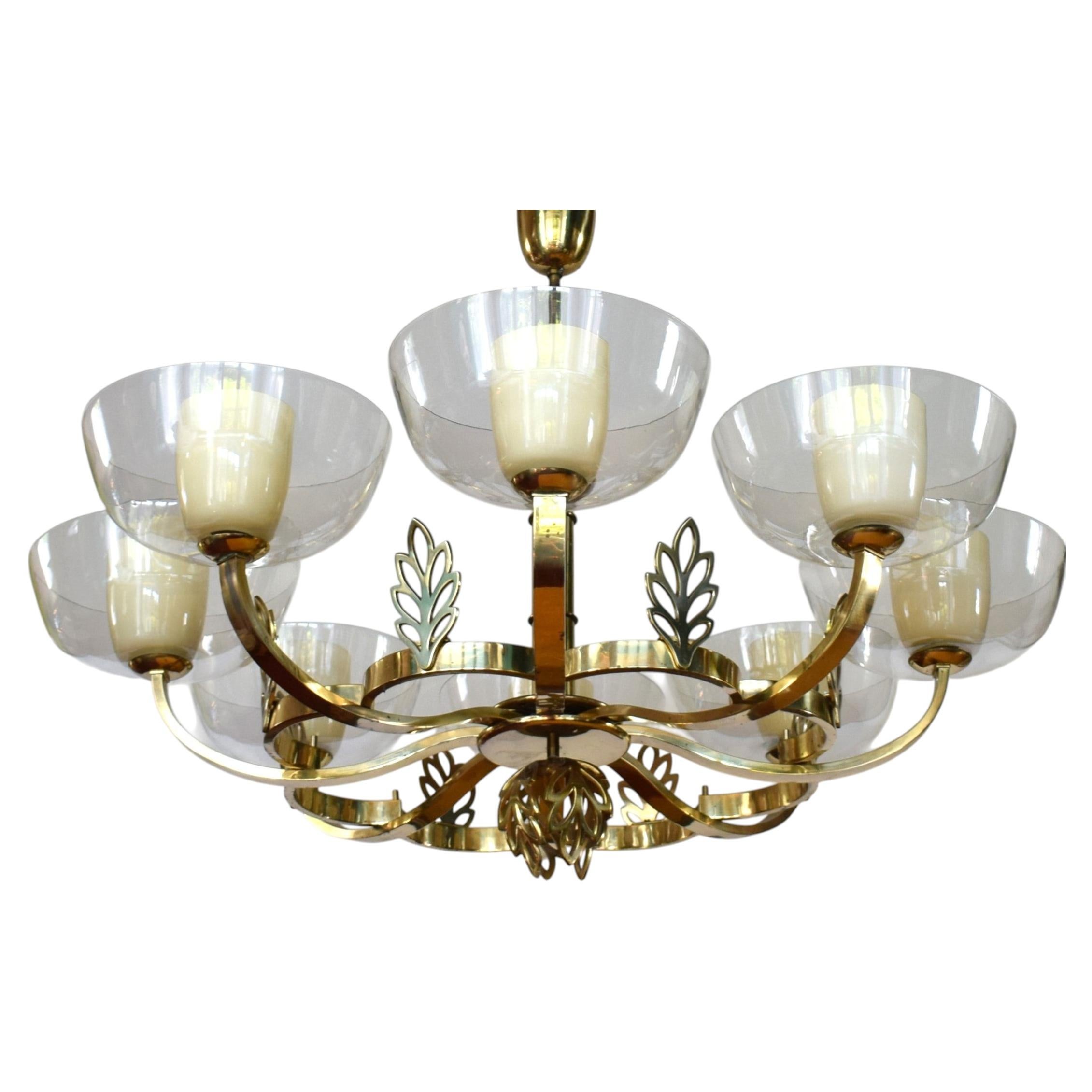 Viennese Modernism: Large Art Deco chandelier in the style of Hugo Gorge