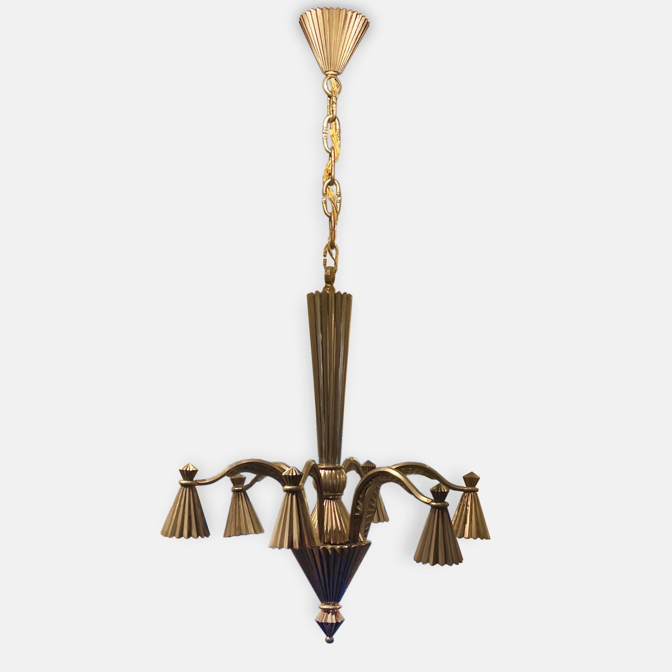 “Dagobert Peche was the greatest ornamental genius Austria has produced since the Baroque” - Josef Hoffmann

With the striking presence of this six-armed steel chandelier by Dagobert Peche, blending the dramatic embellishment of the Baroque with the