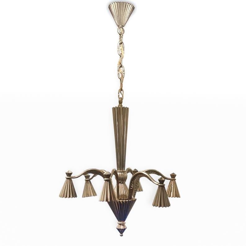 Early 20th Century Viennese Modernist Steel Chandelier by Dagobert Peche, 1910s For Sale