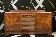 Viennese Neues Wohnen Sideboard with Marquetry Landscape, c. 1926