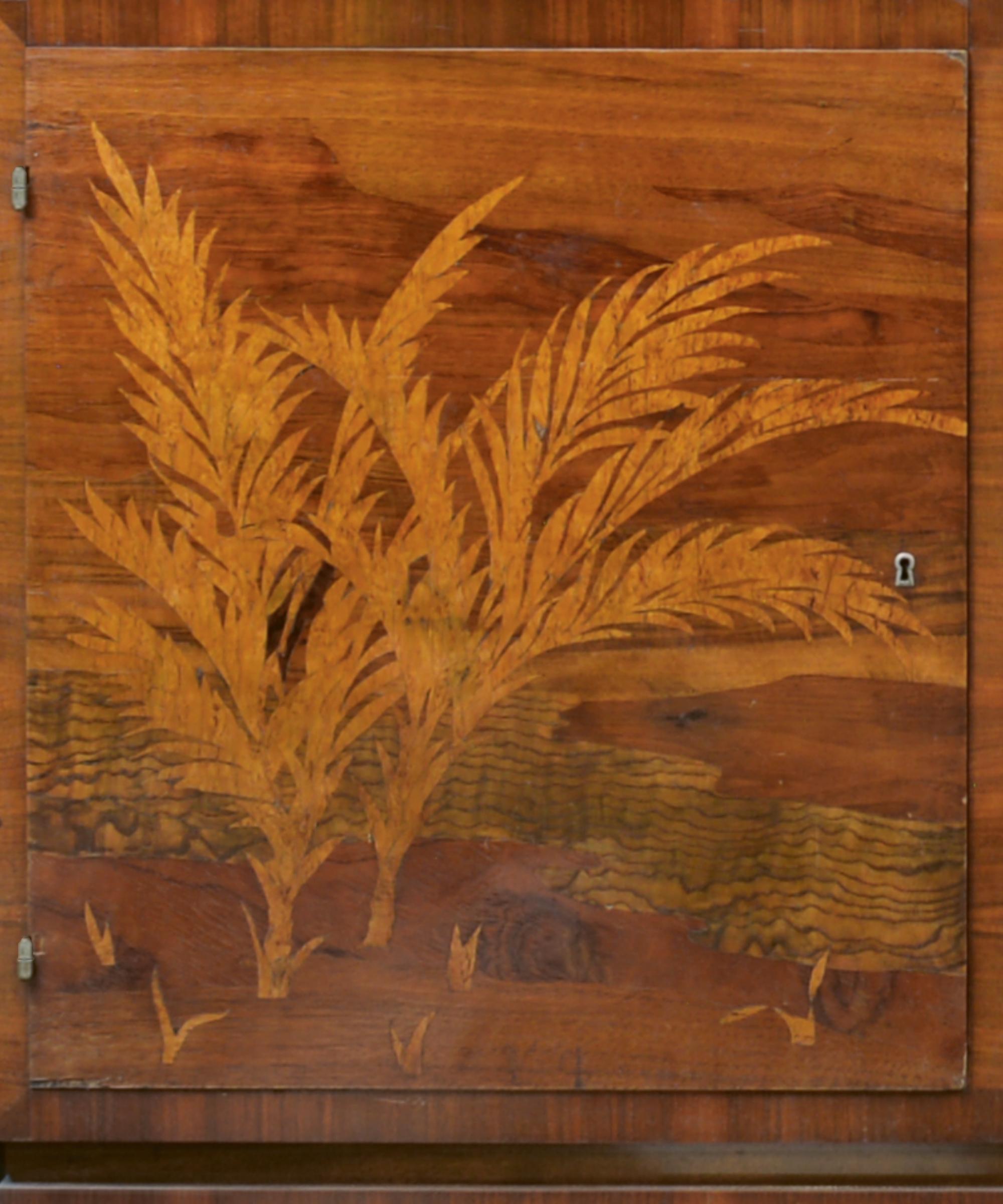 Modern Viennese Neues Wohnen Sideboard with Marquetry Landscape, c. 1926 For Sale
