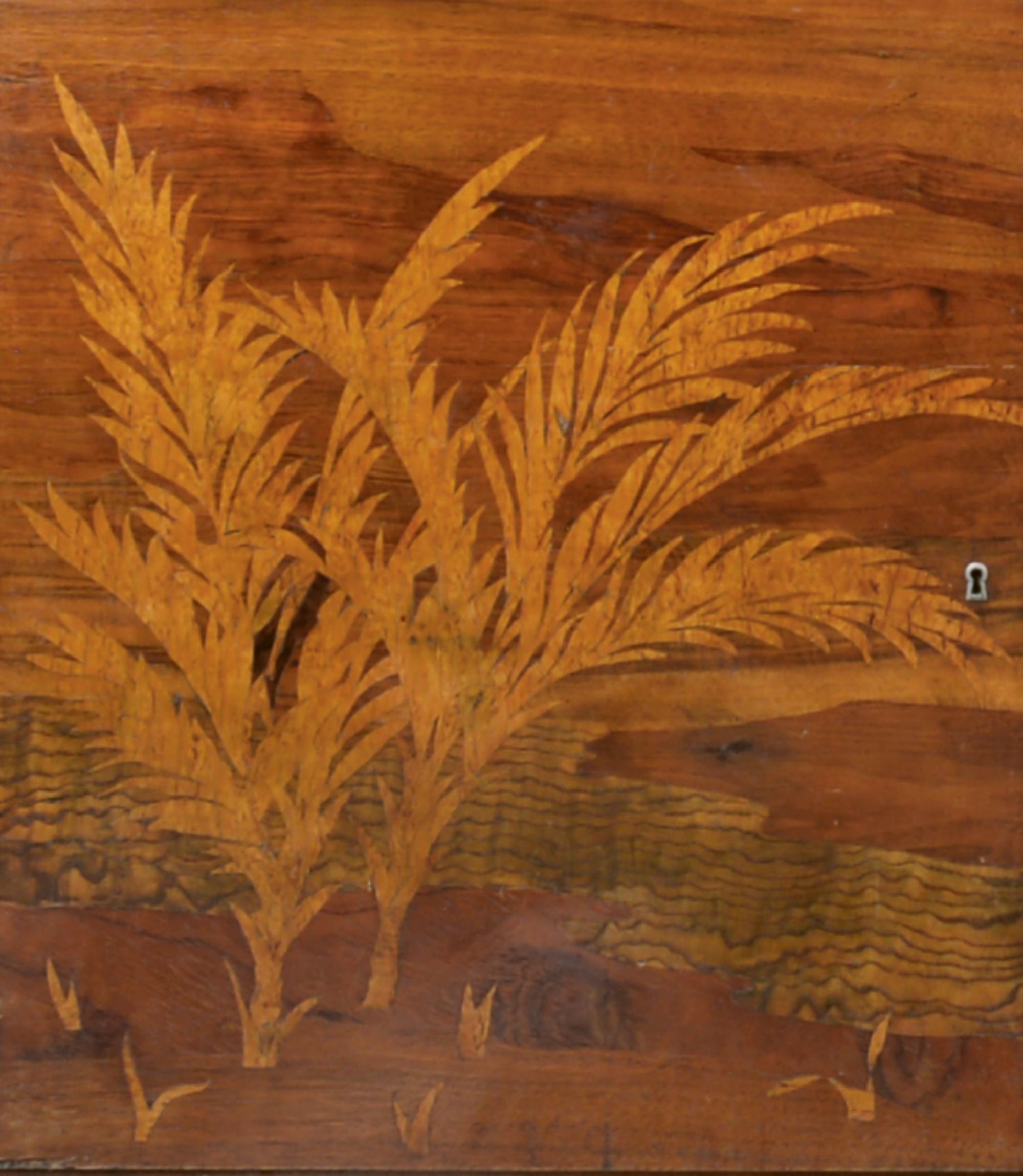 Viennese Neues Wohnen Sideboard with Marquetry Landscape, c. 1926 In Fair Condition For Sale In Petershagen, DE
