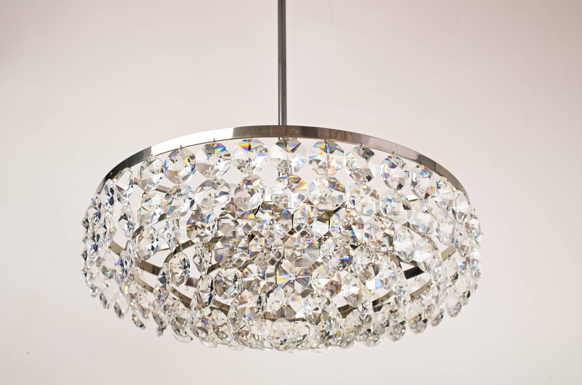 Mid-Century Modern Viennese Nickel Crystal Chandelier, circa 1960s For Sale