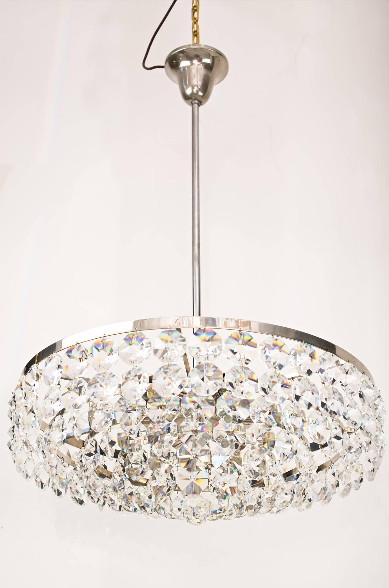 Plated Viennese Nickel Crystal Chandelier, circa 1960s For Sale