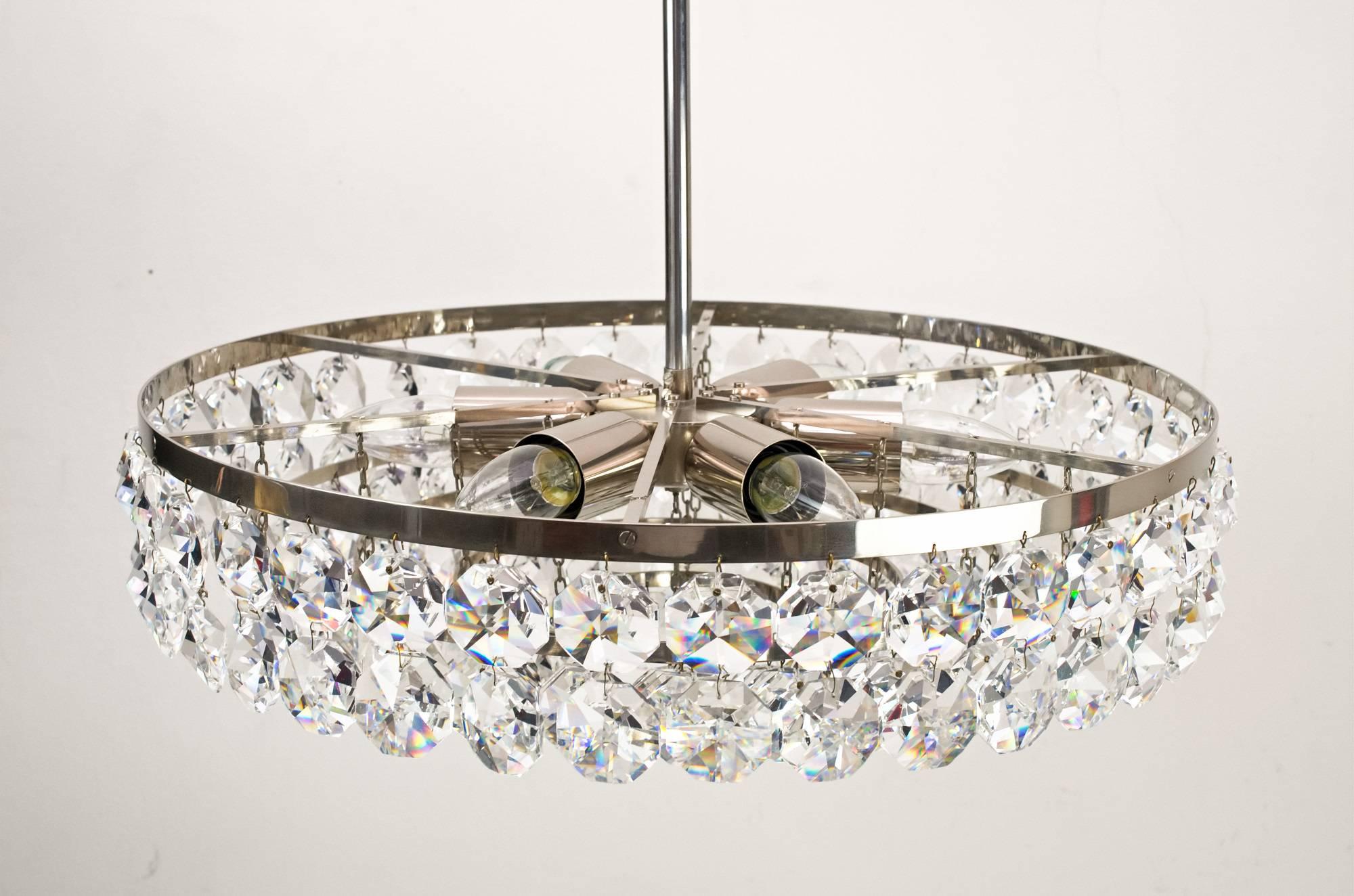 Viennese Nickel Crystal Chandelier, circa 1960s In Excellent Condition For Sale In Wien, AT