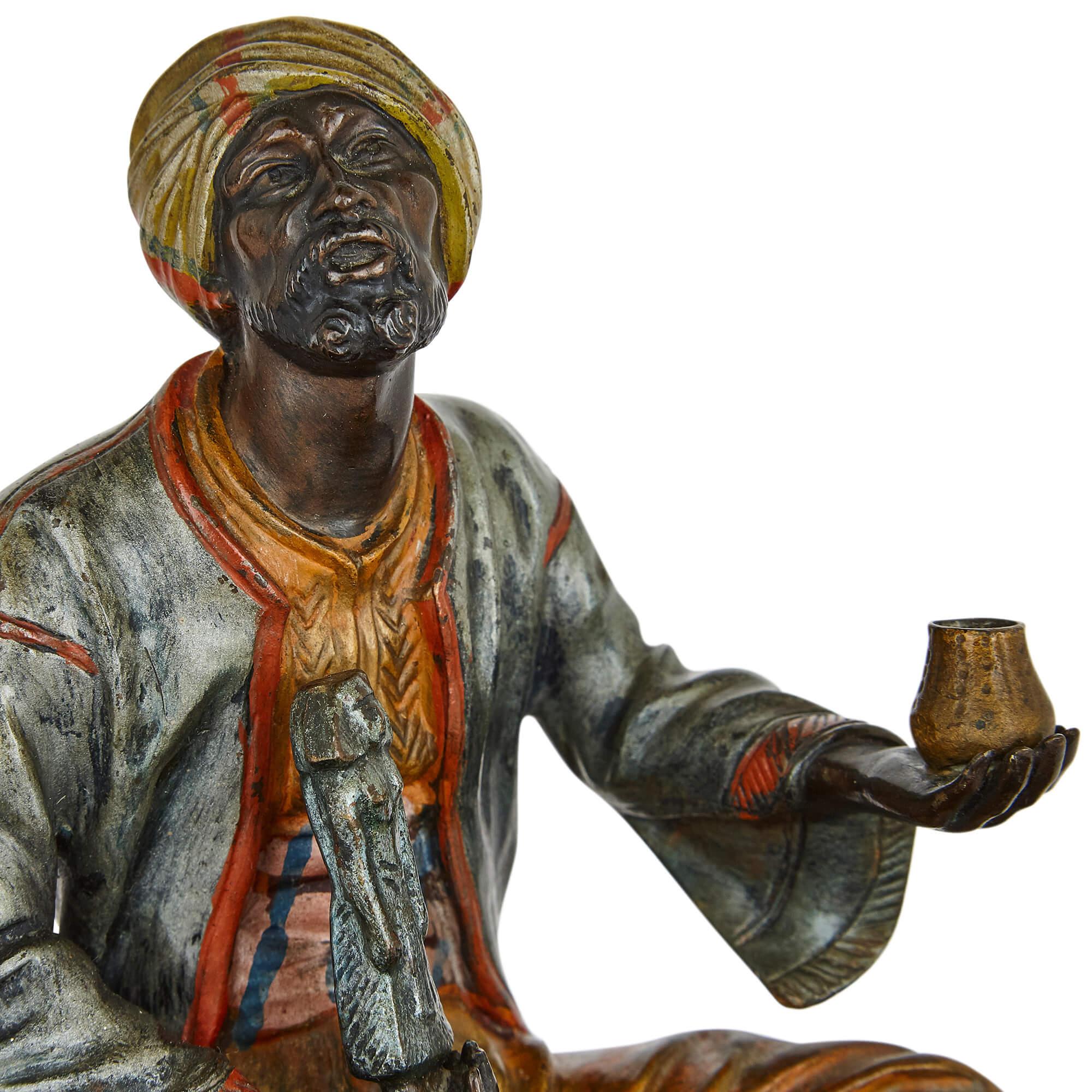 Austrian Viennese Orientalist Cold-Painted Bronze Figurative Lamp For Sale