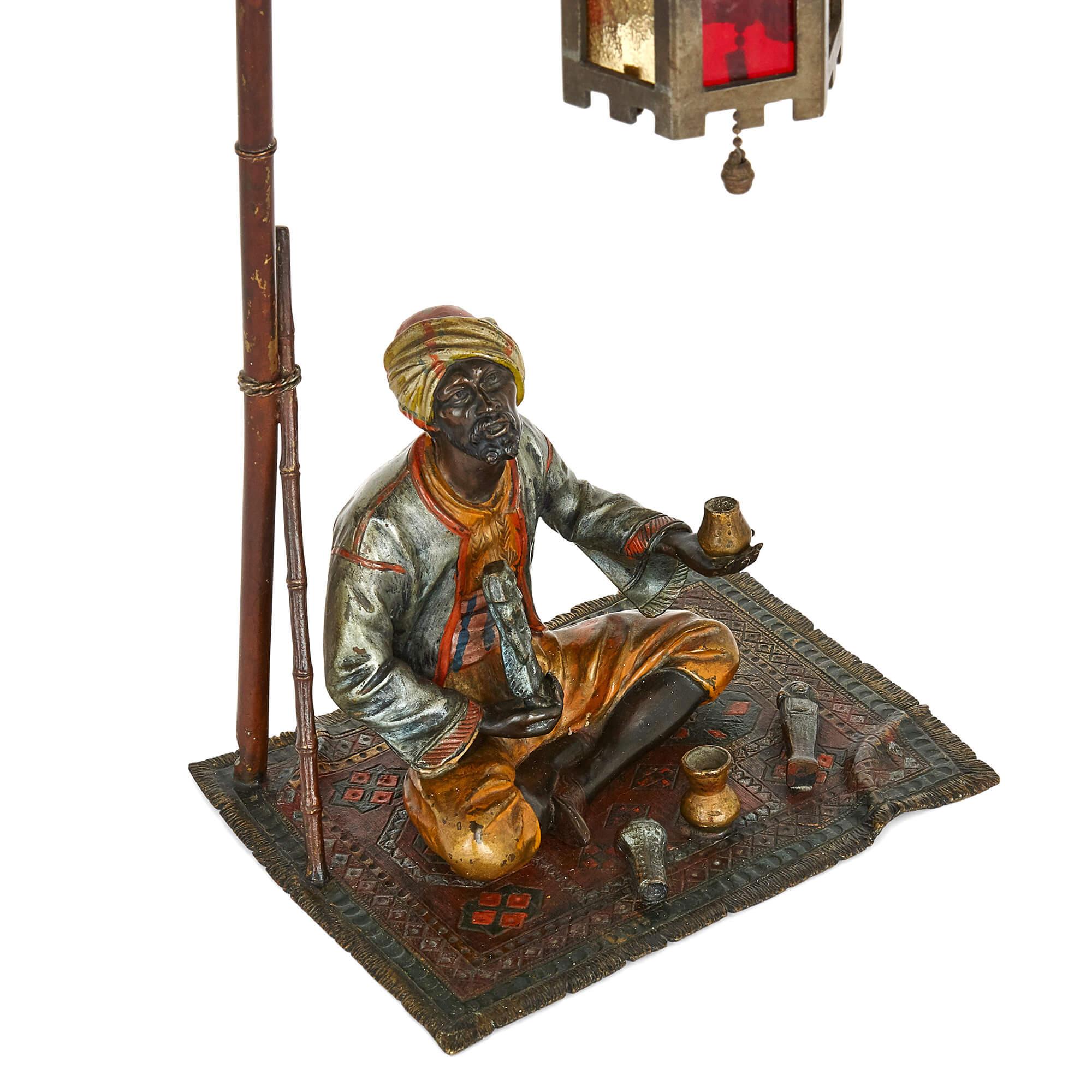 Viennese Orientalist Cold-Painted Bronze Figurative Lamp In Good Condition For Sale In London, GB