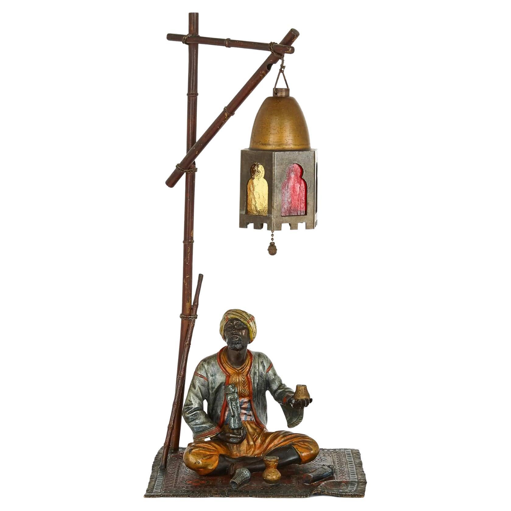 Viennese Orientalist Cold-Painted Bronze Figurative Lamp