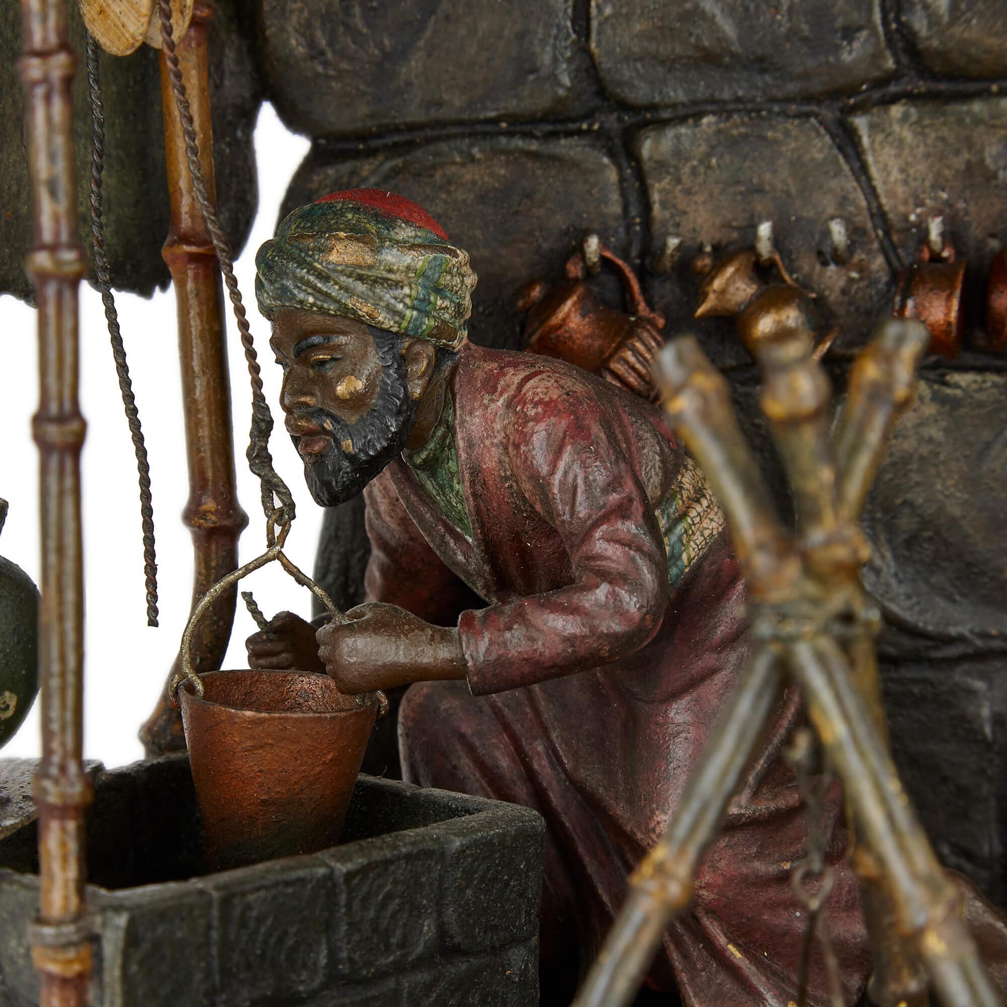 Autrichien Lampe viennoise orientaliste en bronze peinte à froid par Bergman  en vente