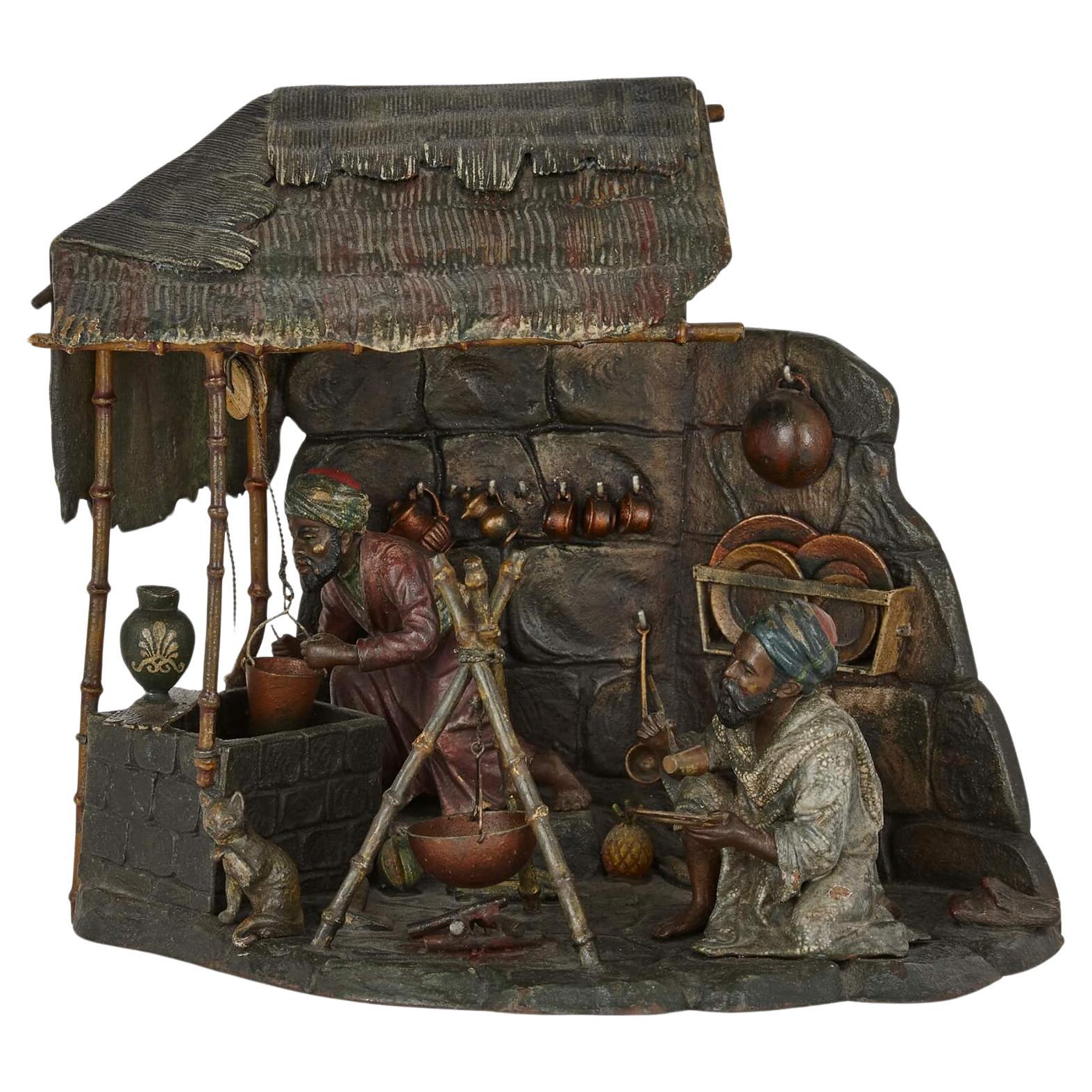 Lampe viennoise orientaliste en bronze peinte à froid par Bergman  en vente
