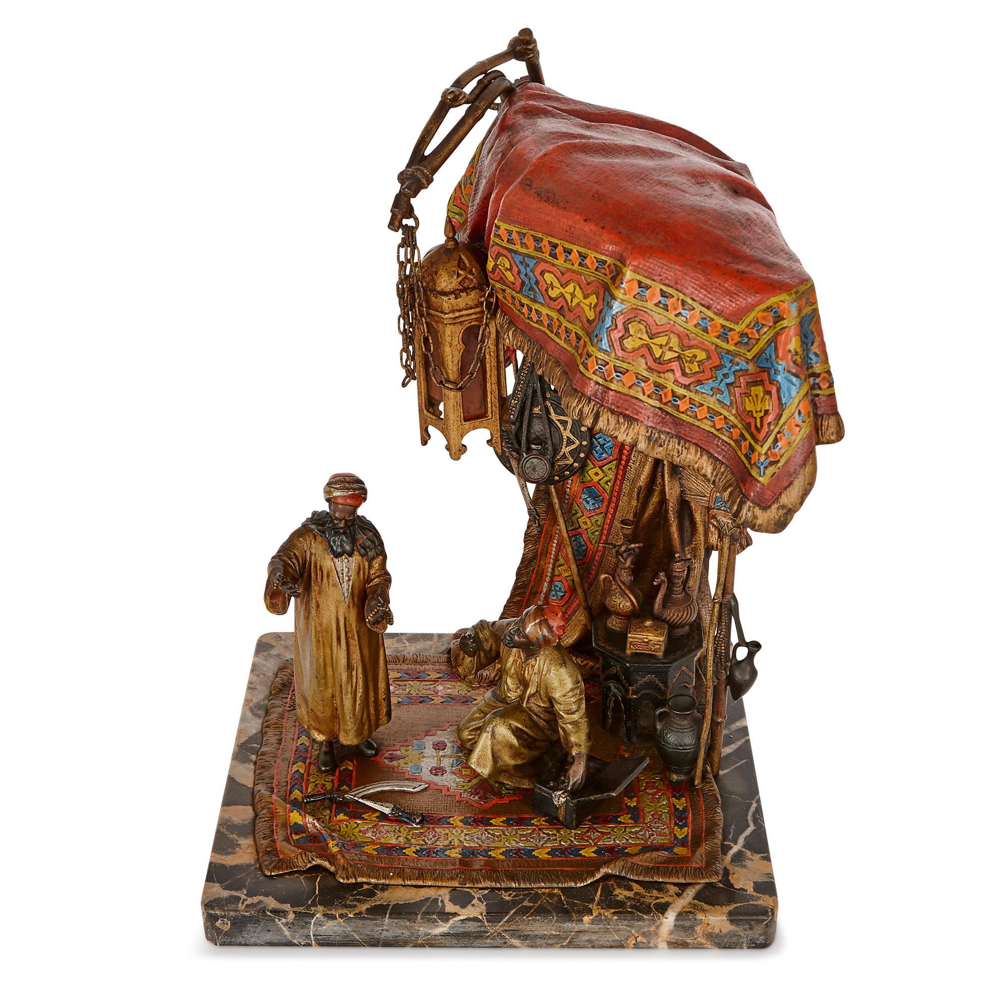 Islamic Viennese Orientalist Cold-Painted Bronze Lamp by Chotka