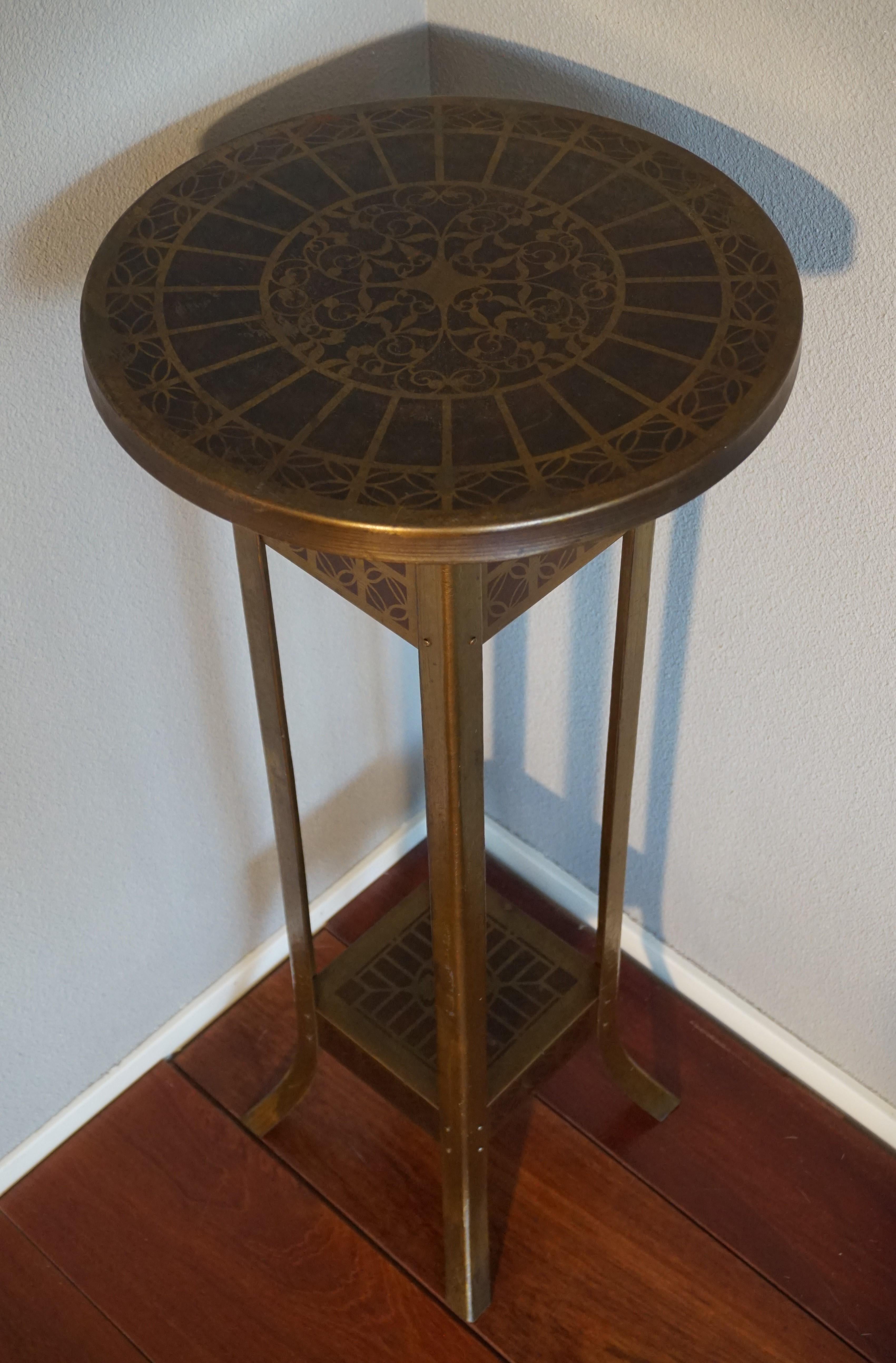 Viennese Secession Brass Plant or Display Stand w. Mahogany Color Template Motif 4