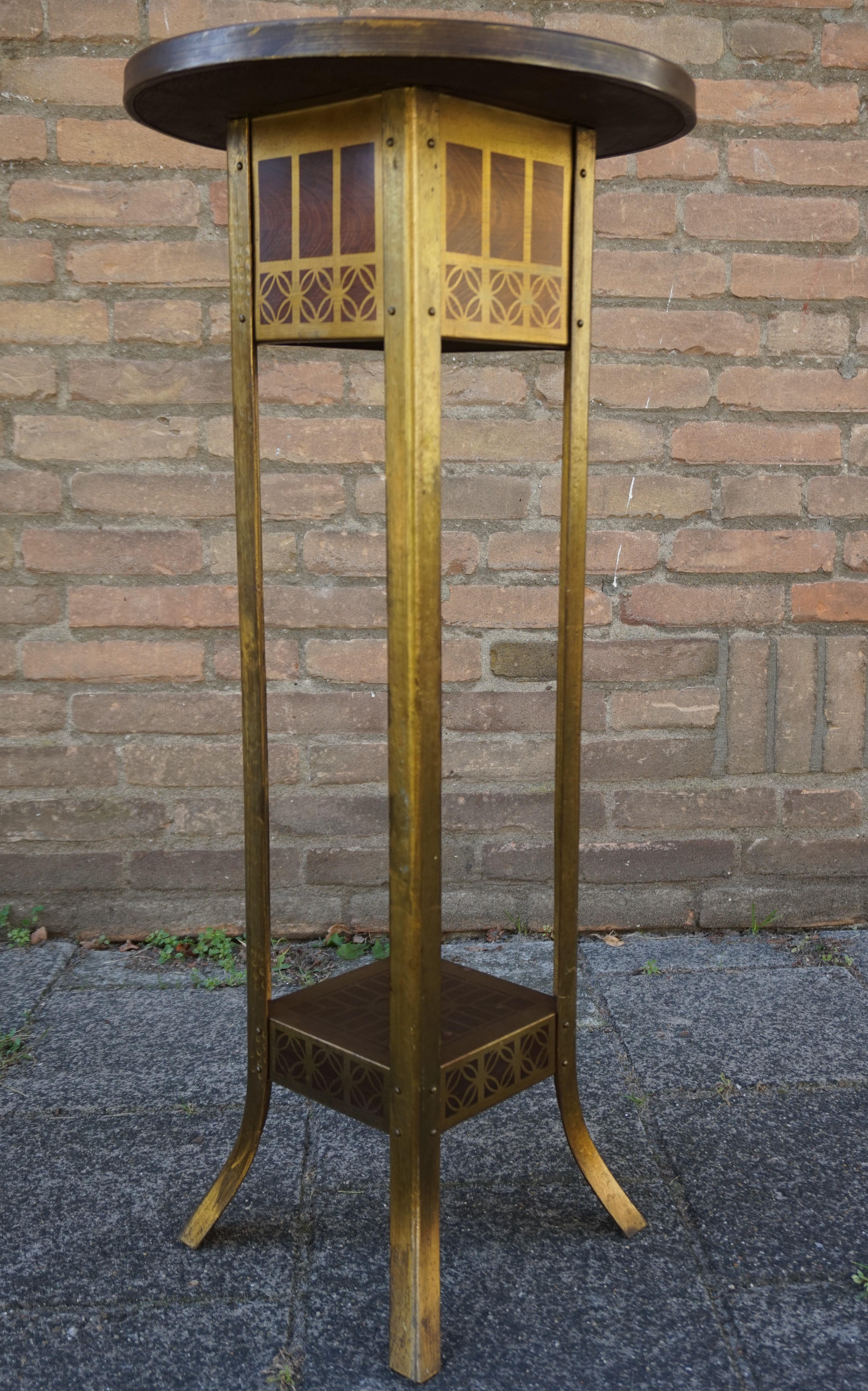 Viennese Secession Brass Plant or Display Stand w. Mahogany Color Template Motif 7