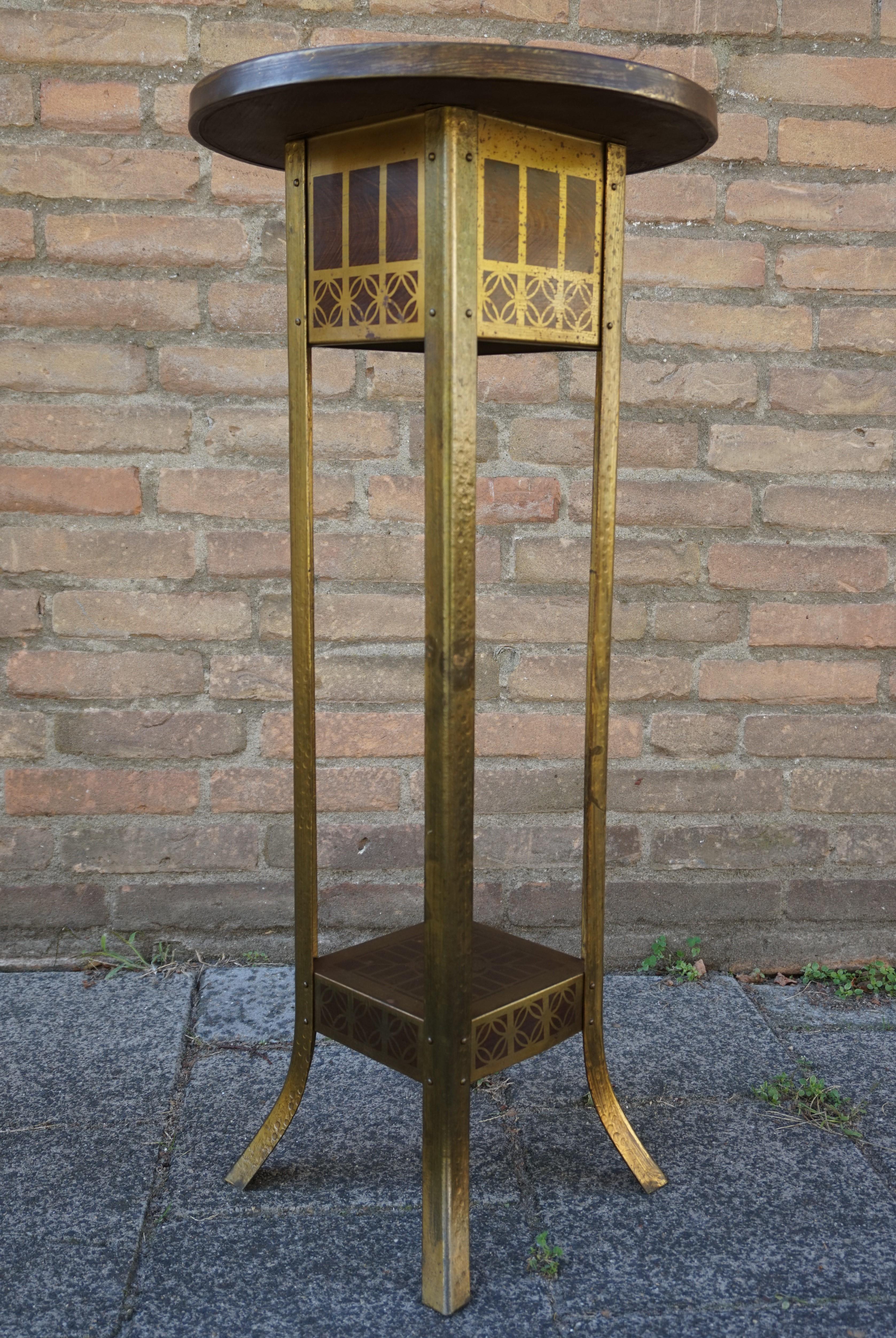 Viennese Secession Brass Plant or Display Stand w. Mahogany Color Template Motif 11