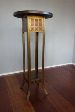 Viennese Secession Brass Plant or Display Stand w. Mahogany Color Template Motif