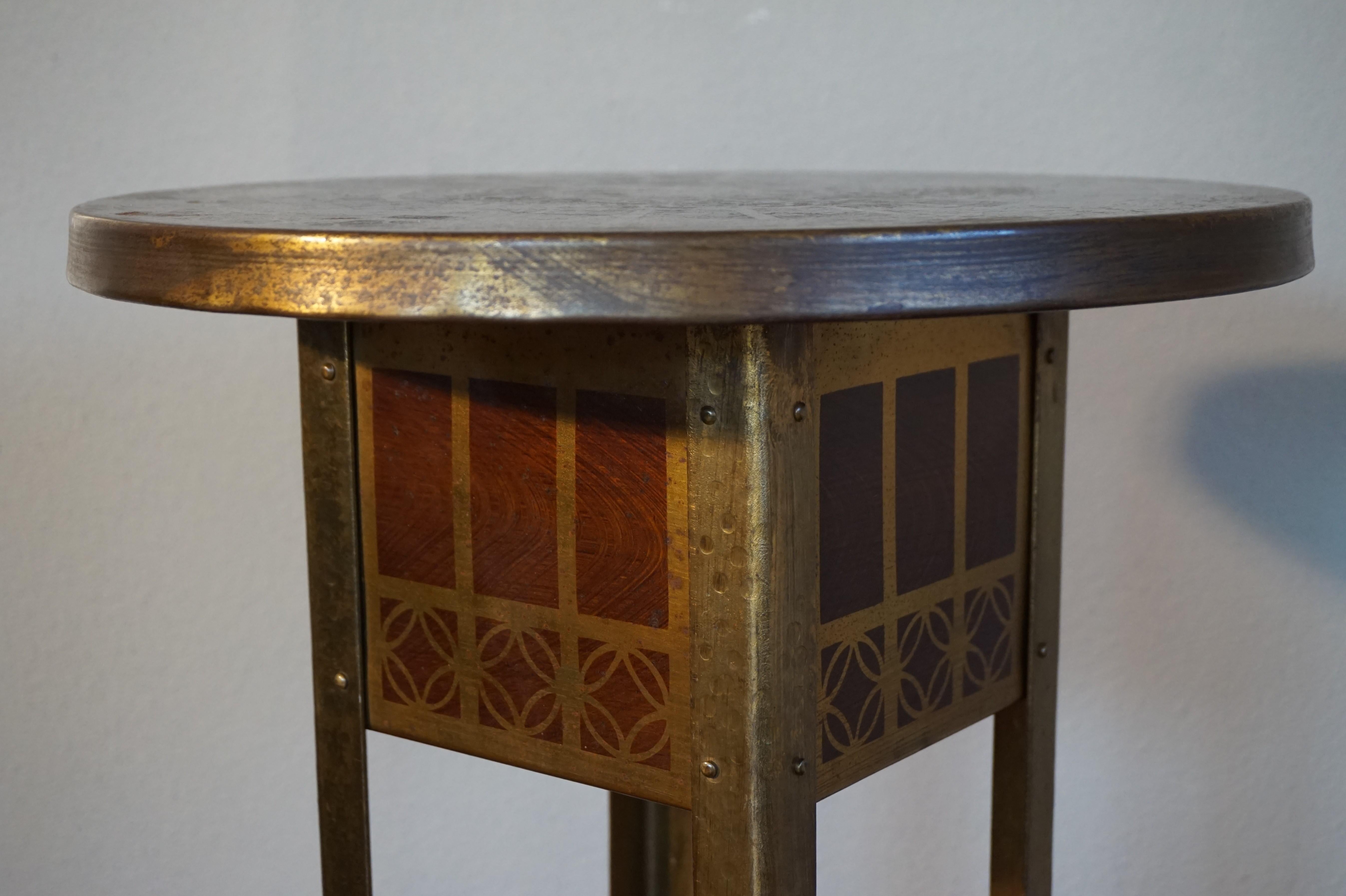 Hand-Crafted Viennese Secession Brass Plant or Display Stand w. Mahogany Color Template Motif